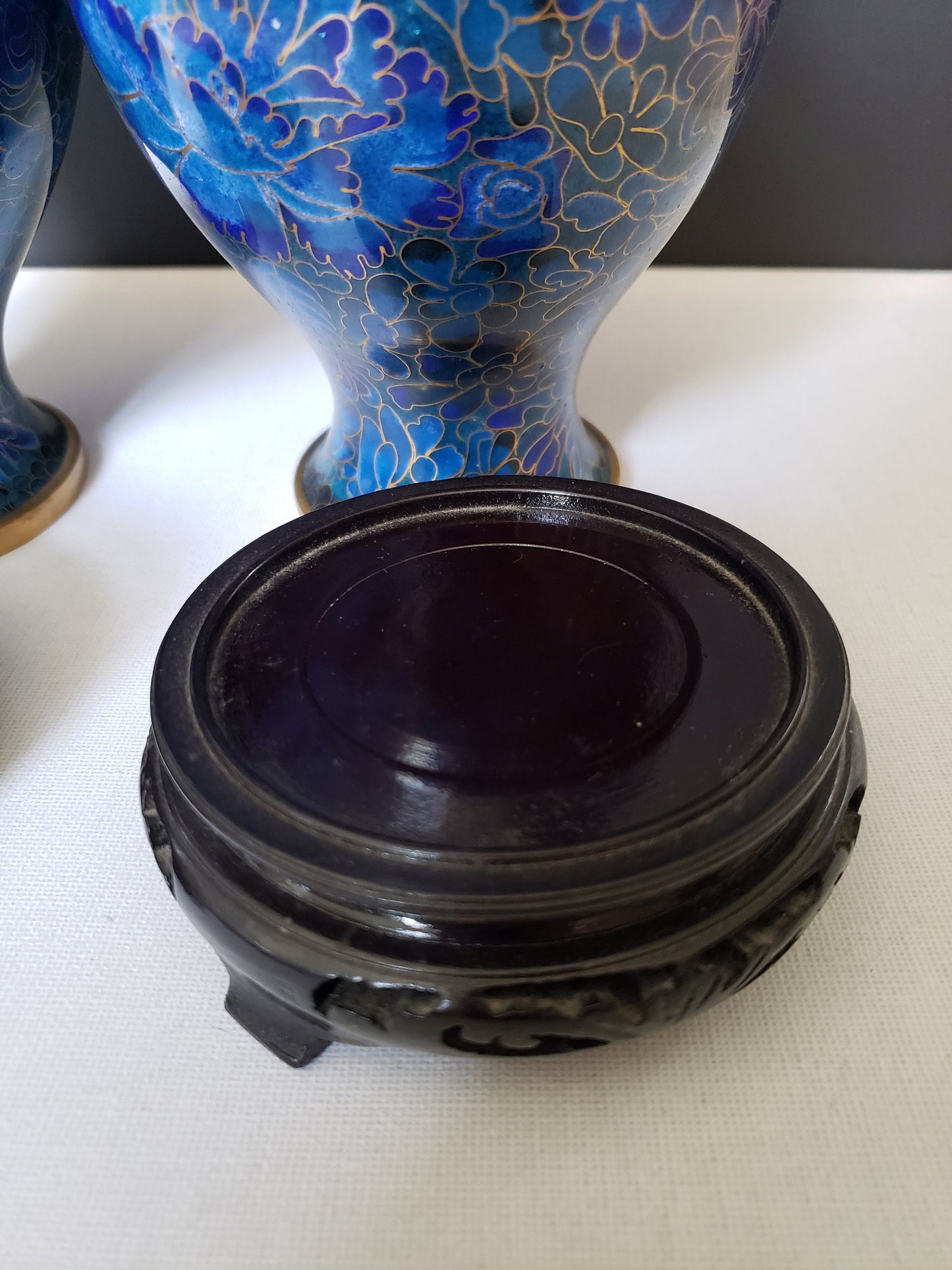 Beautiful Vintage PR Cloisonné 8" Vases on Stands