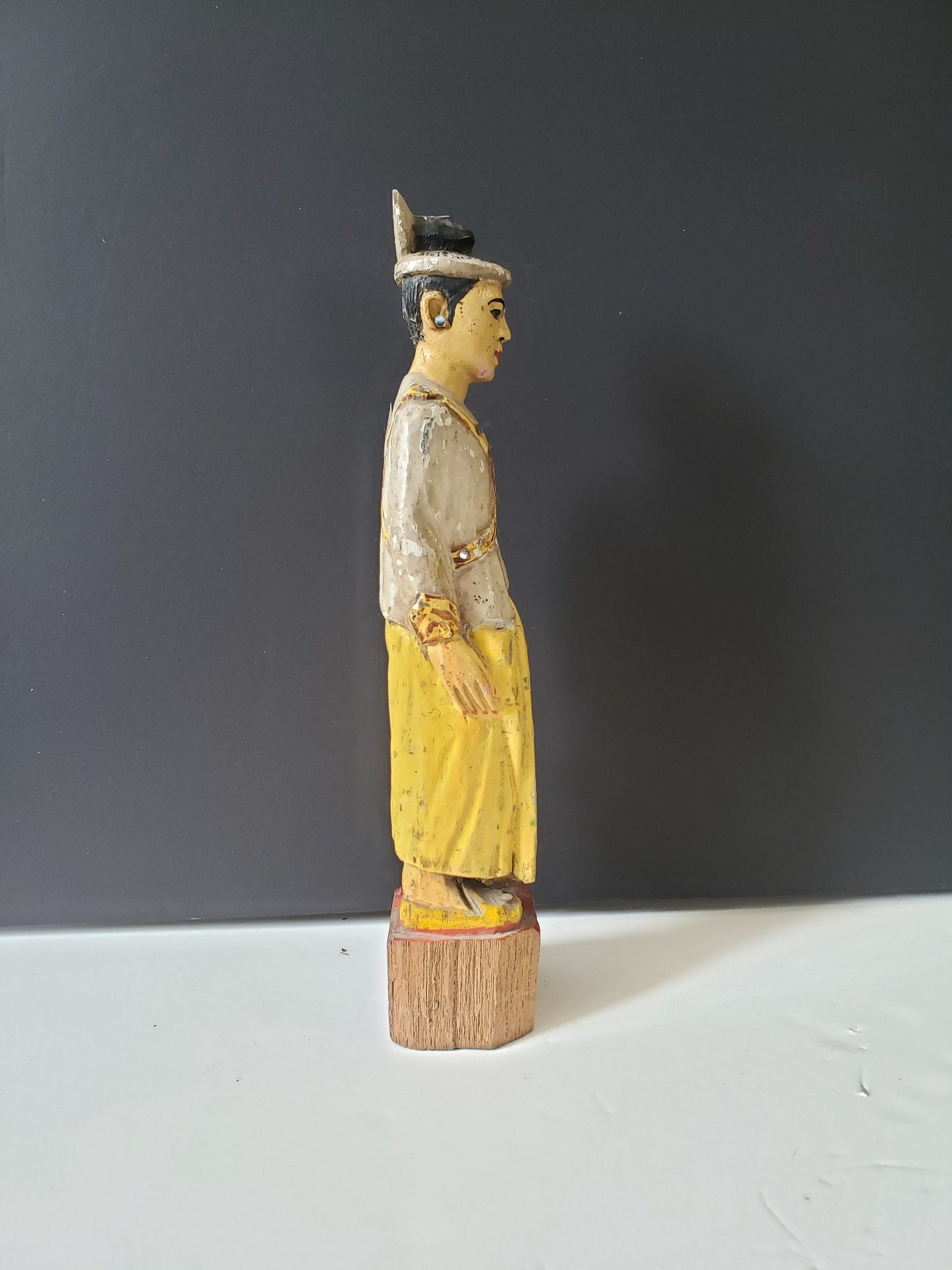 Antique Chinese Polychrome Cared Wood Figure