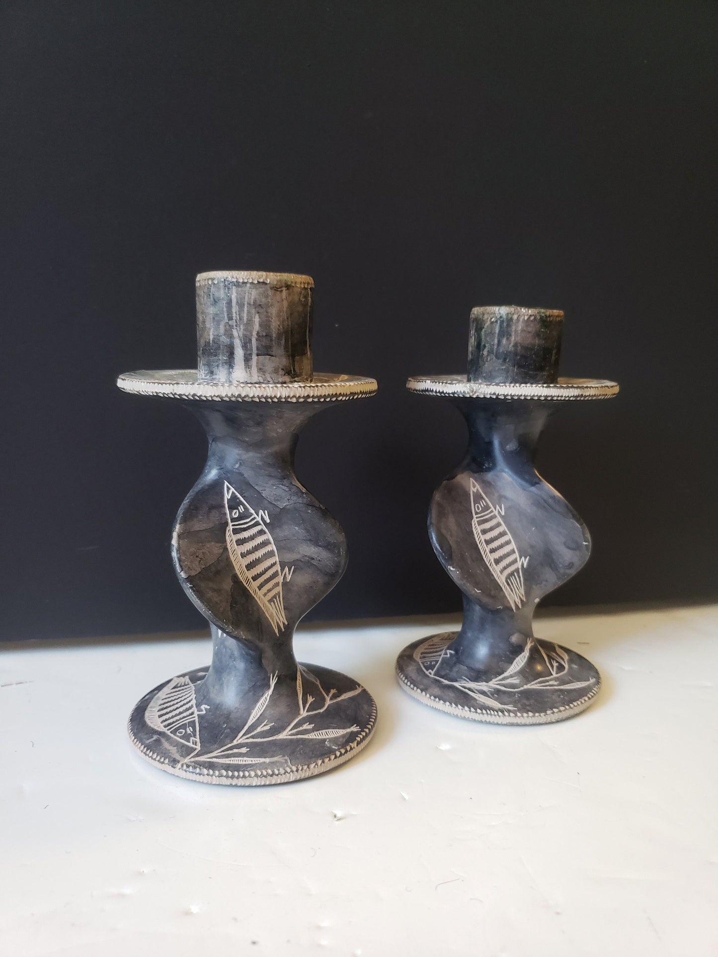 Pair of Kenyan Stone Candlesticks