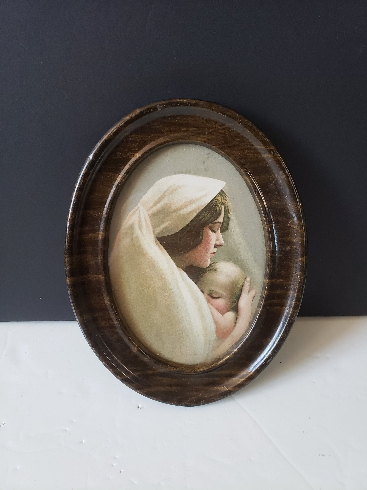 Antique Tin Frame with Photo of Mother and Child