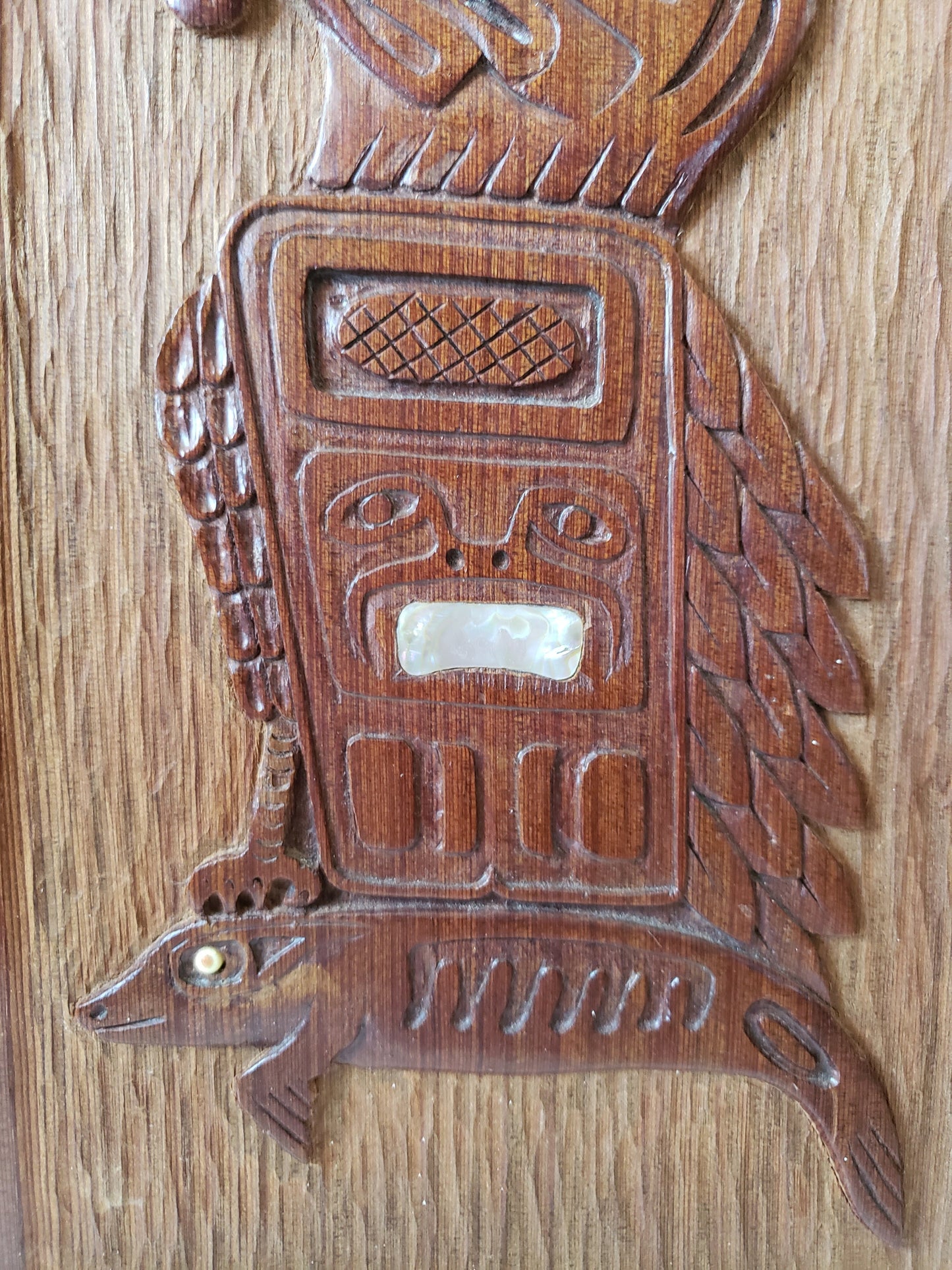 First Nations Carved Thunderbird and Seal Plaque