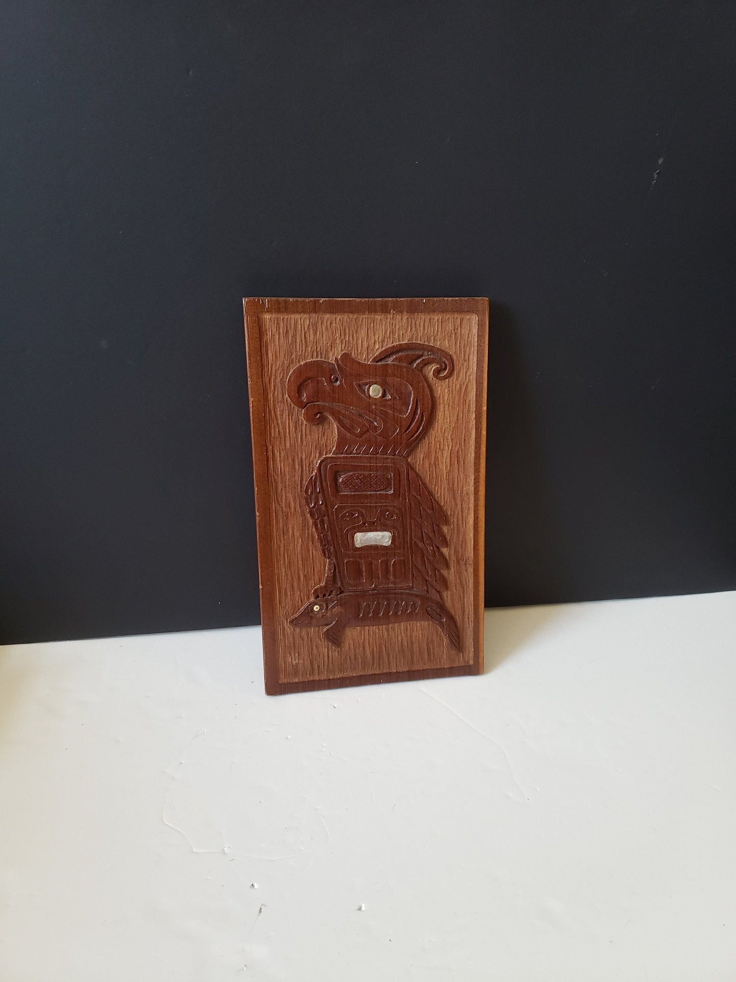 First Nations Carved Thunderbird and Seal Plaque