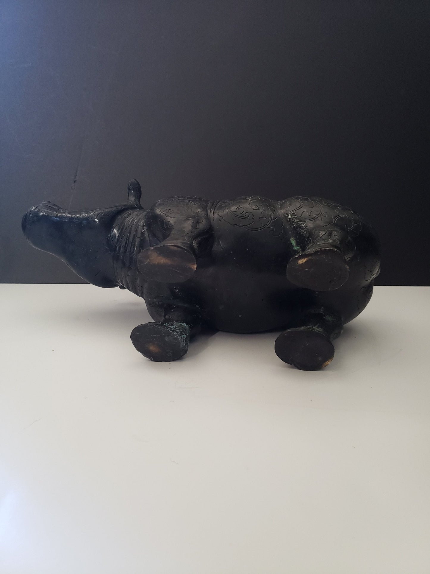 Fabulous Solid Chinese Bronze Rhino Box Amazing Patina