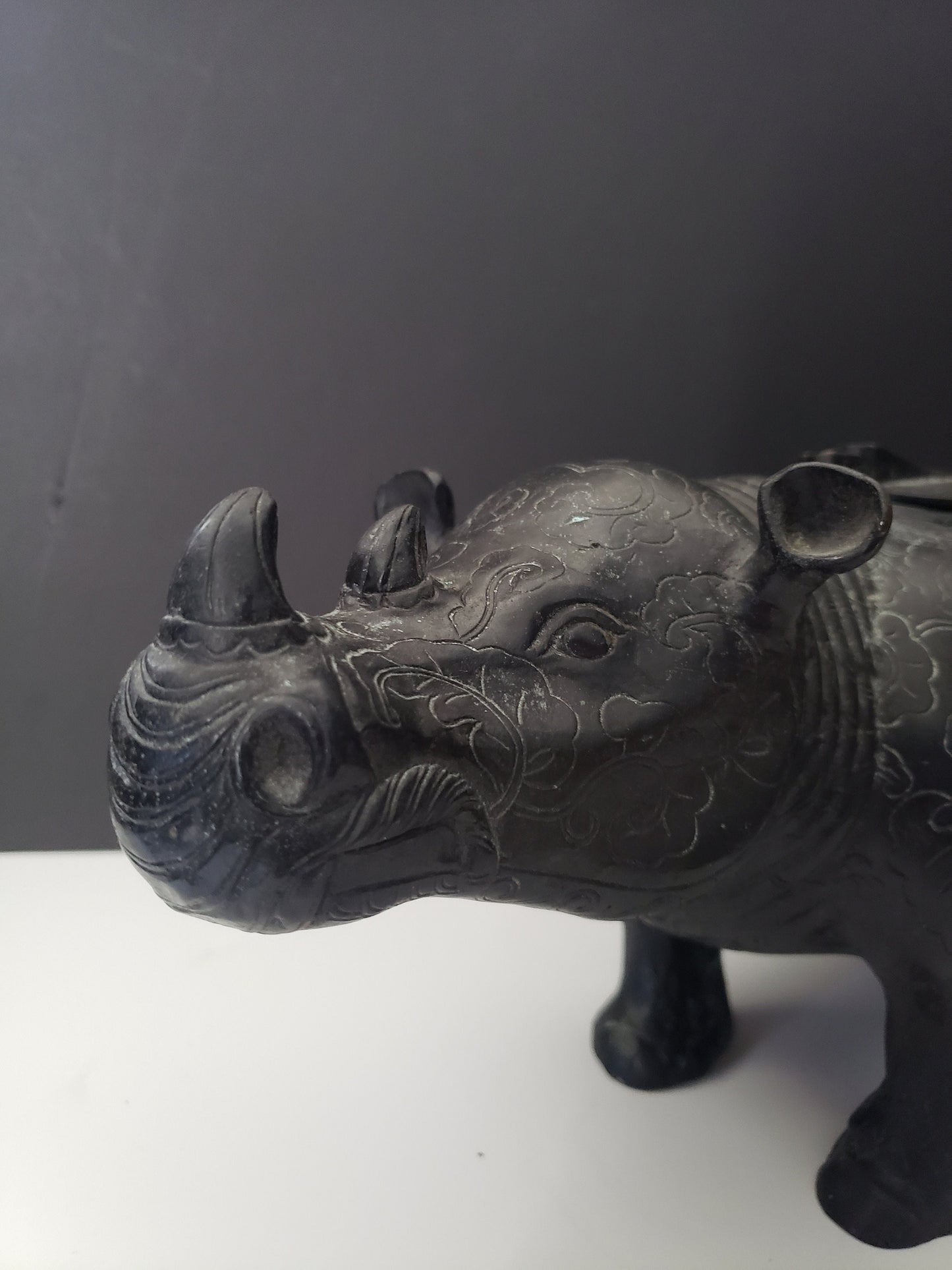 Fabulous Solid Chinese Bronze Rhino Box Amazing Patina
