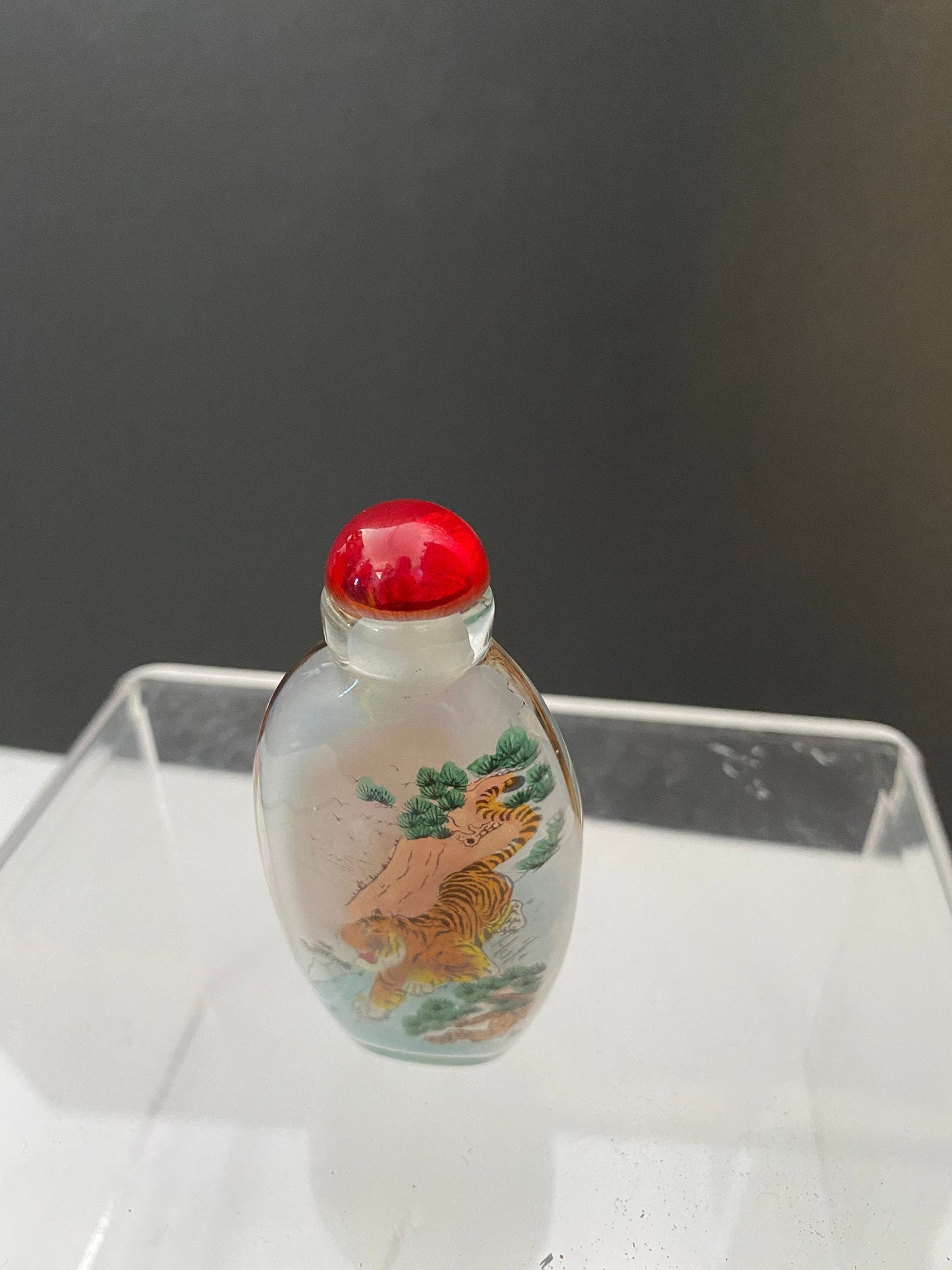 Fabulous Chinese inside painted pouncing tiger snuff bottle