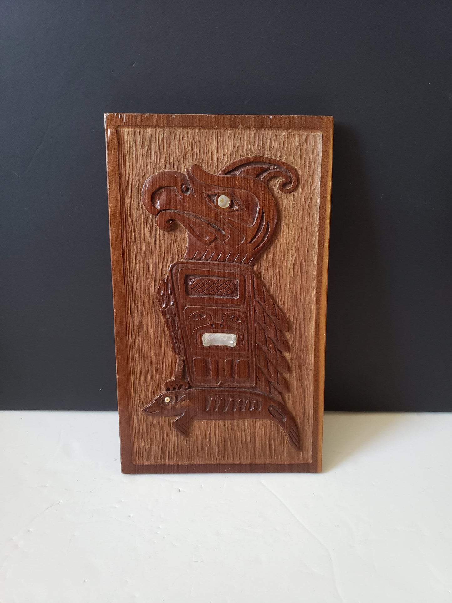 First Nations Carved Thunderbird and Seal Plaque