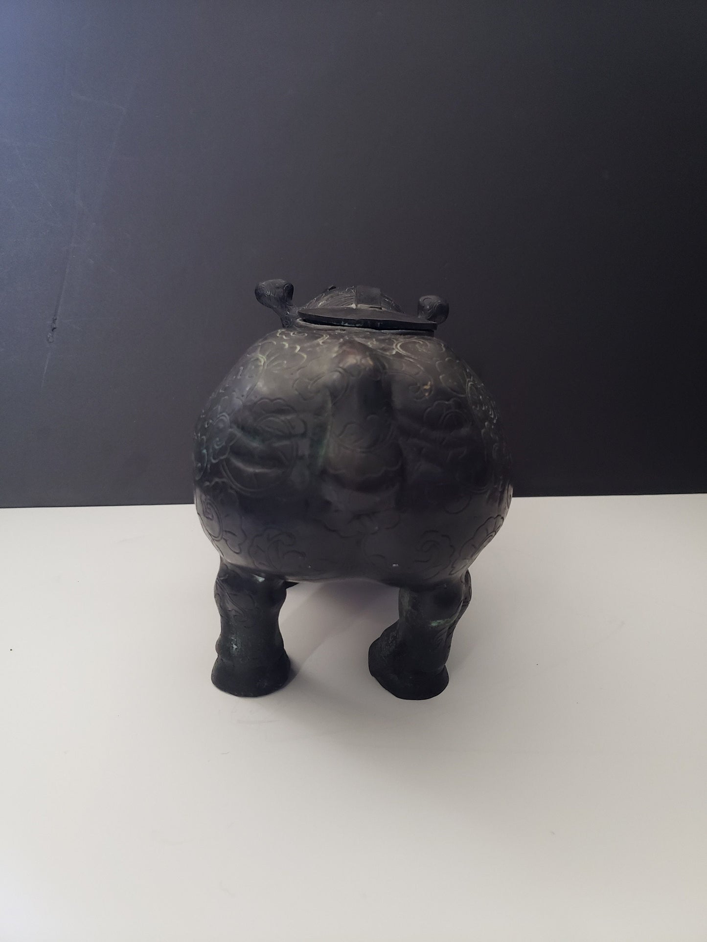 Fabulous Solid Chinese Bronze Rhino Box Amazing Patina