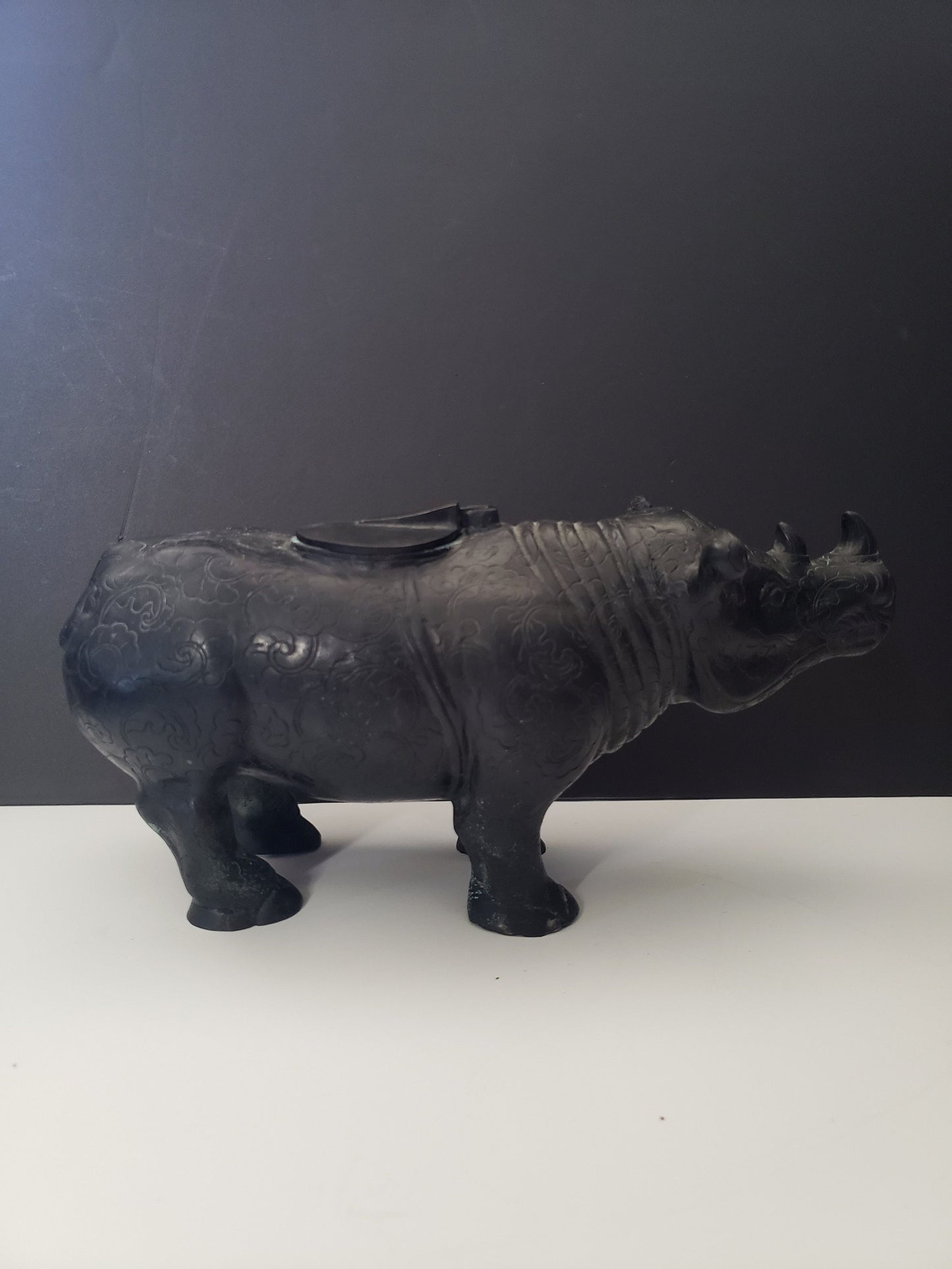 Fabulous Solid Chinese Bronze Rhino Box Amazing Patina
