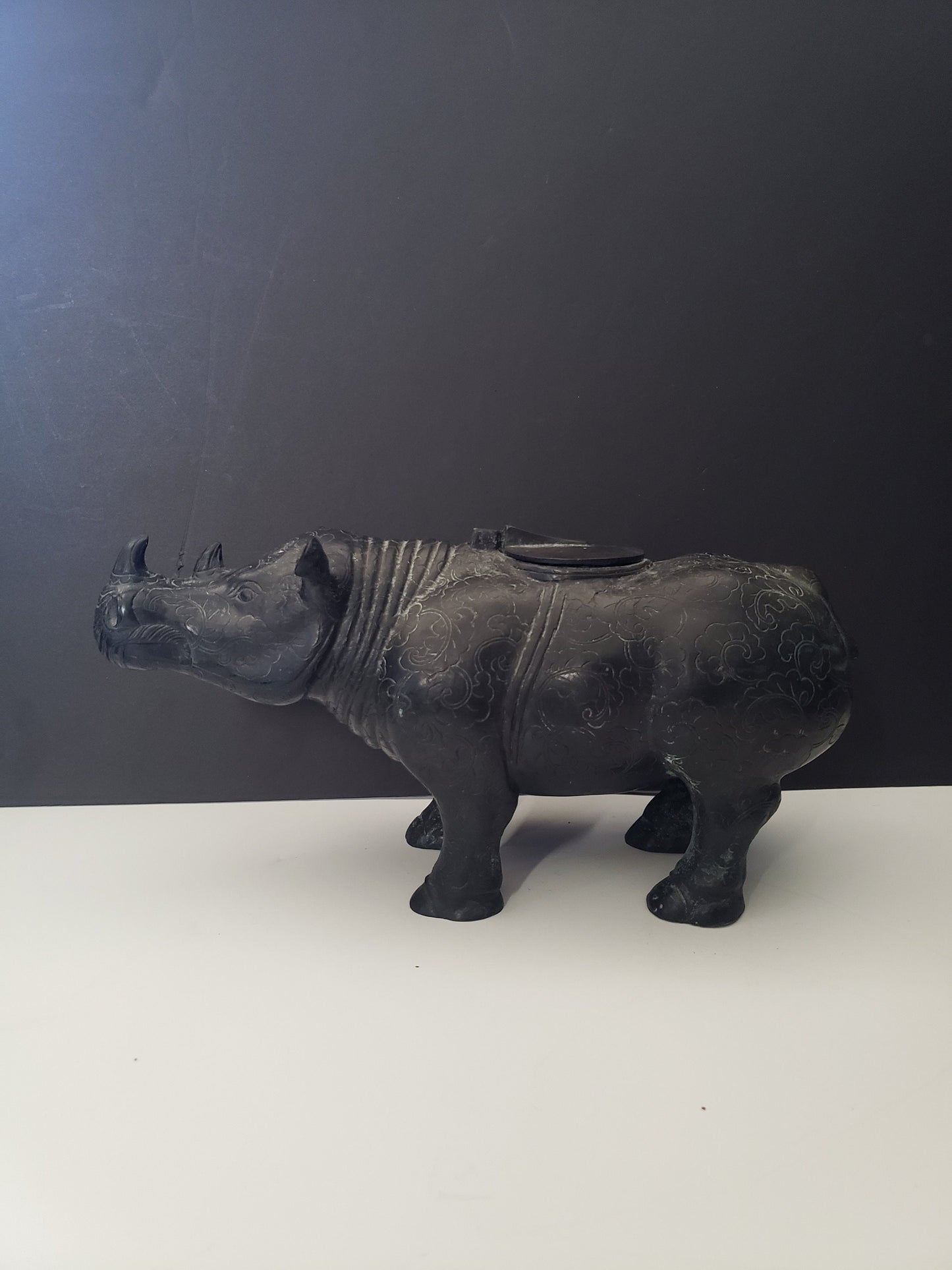 Fabulous Solid Chinese Bronze Rhino Box Amazing Patina