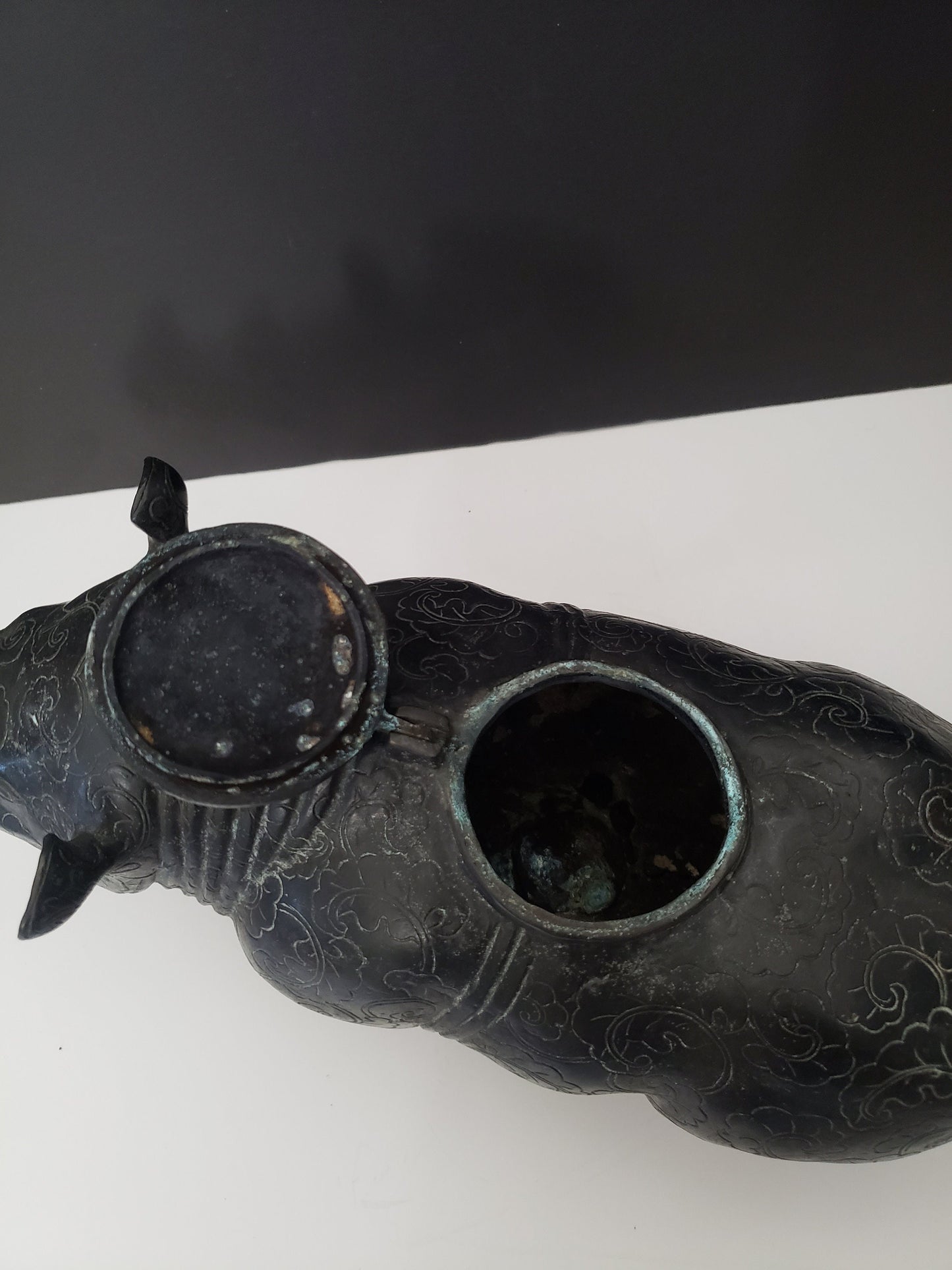 Fabulous Solid Chinese Bronze Rhino Box Amazing Patina