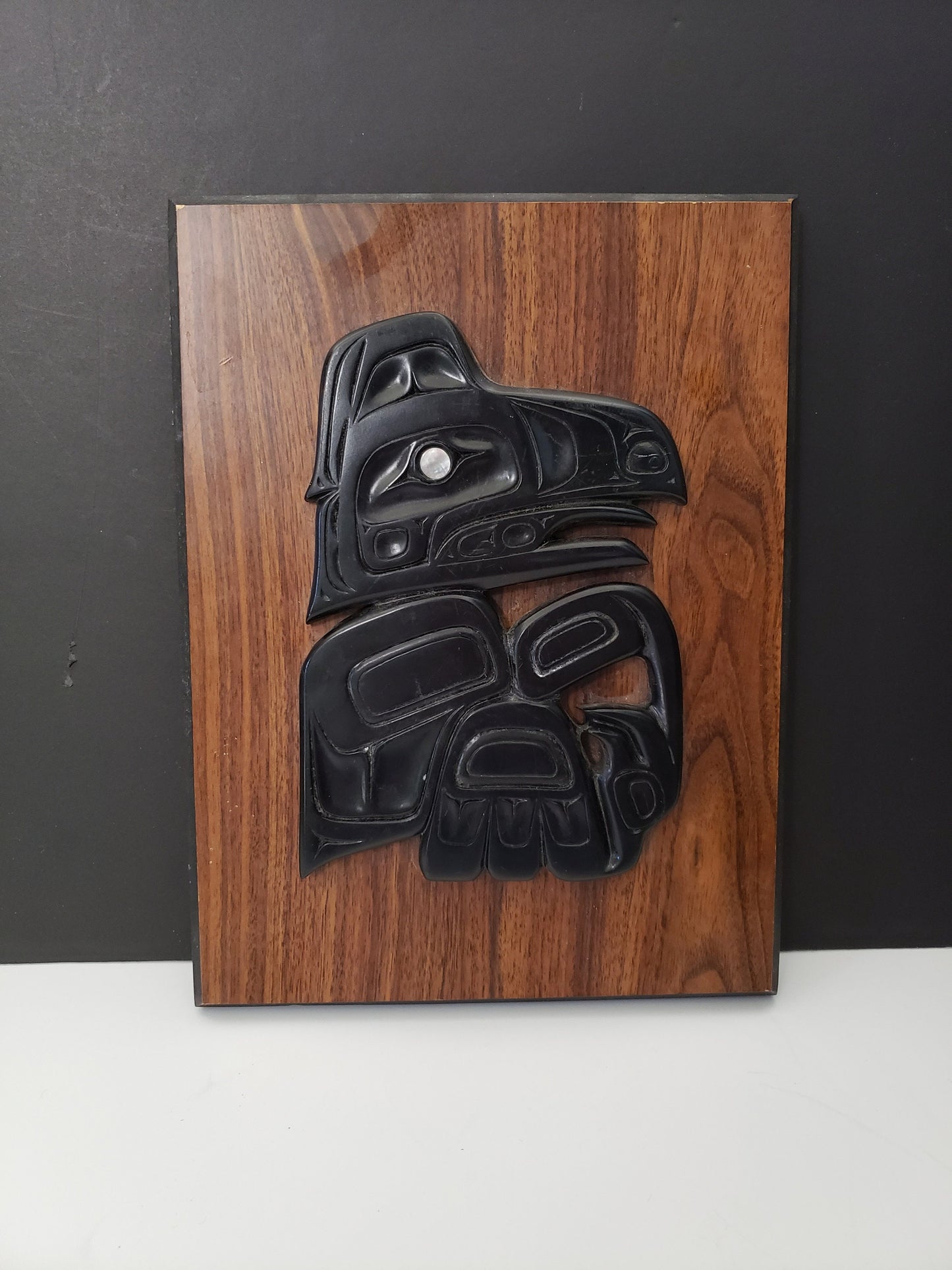 Vancouver Faux Argillite Thunderbird Plaque with Abalone Eyes