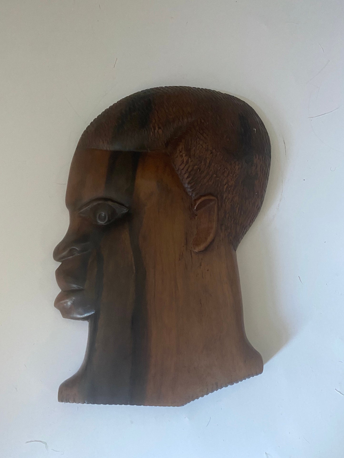 Vintage hanging Western African hardwood plaque of a man