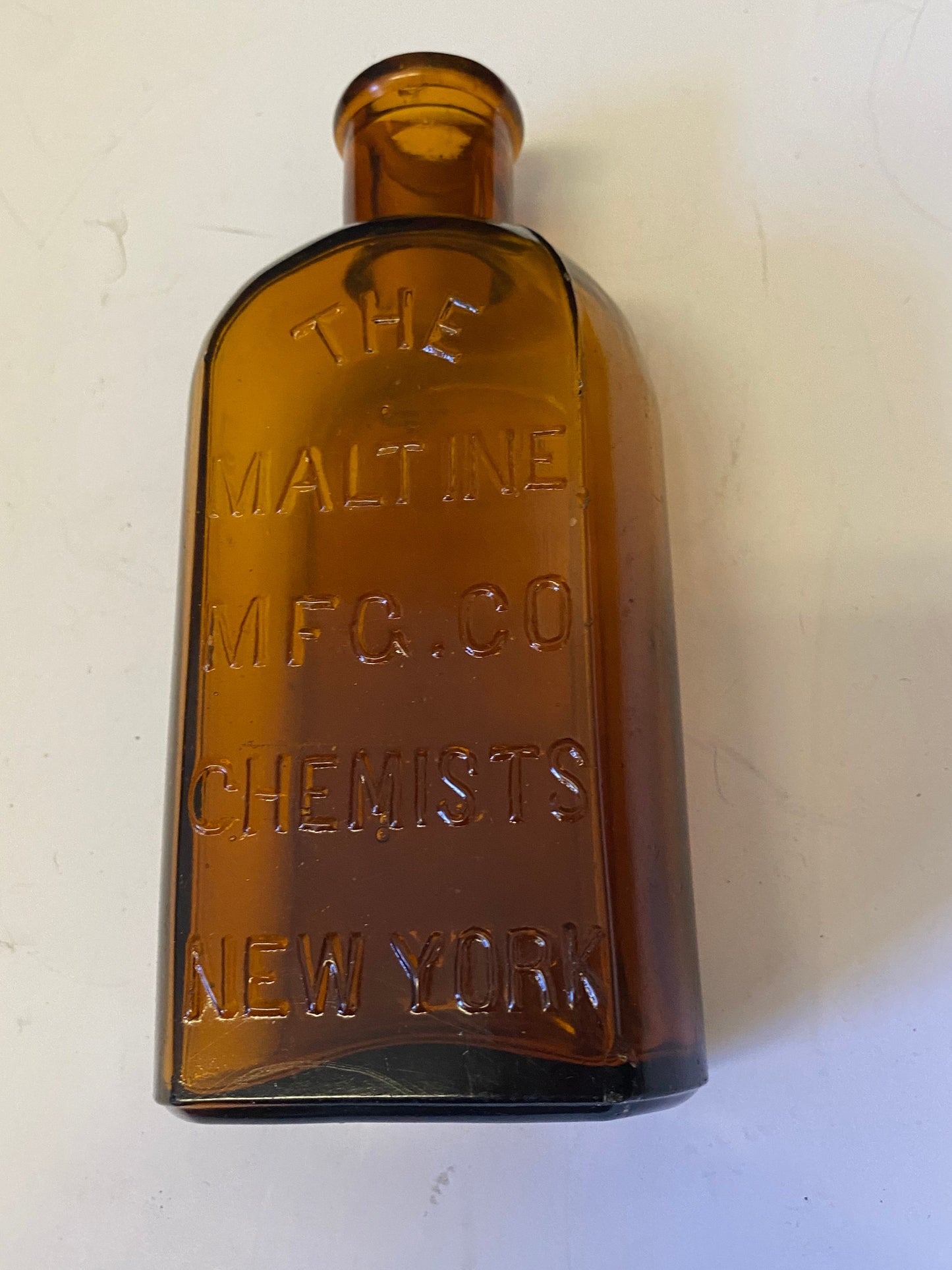7 inch antique amber glass chemist bottle New York Amazing collectors piece