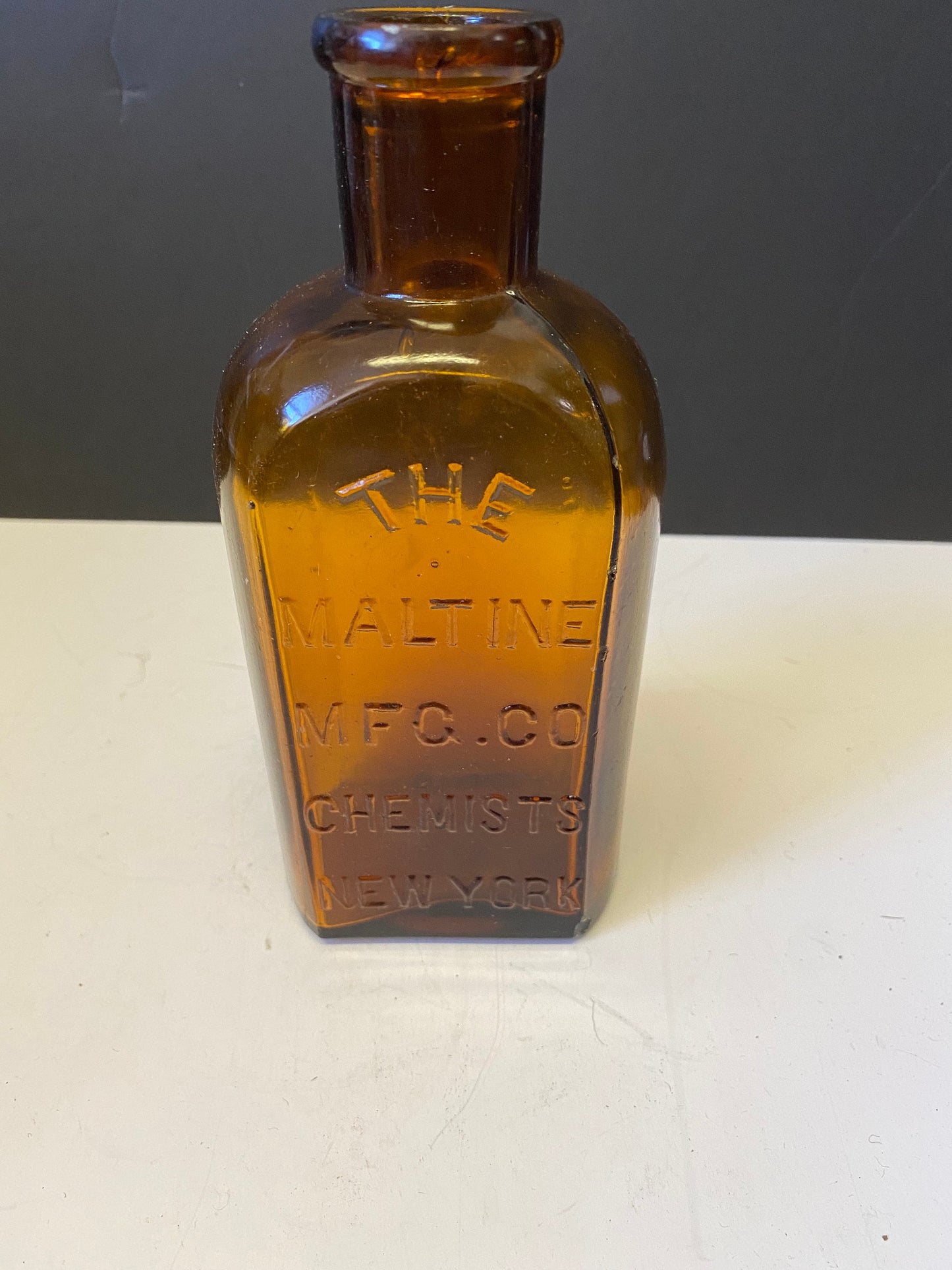 7 inch antique amber glass chemist bottle New York Amazing collectors piece
