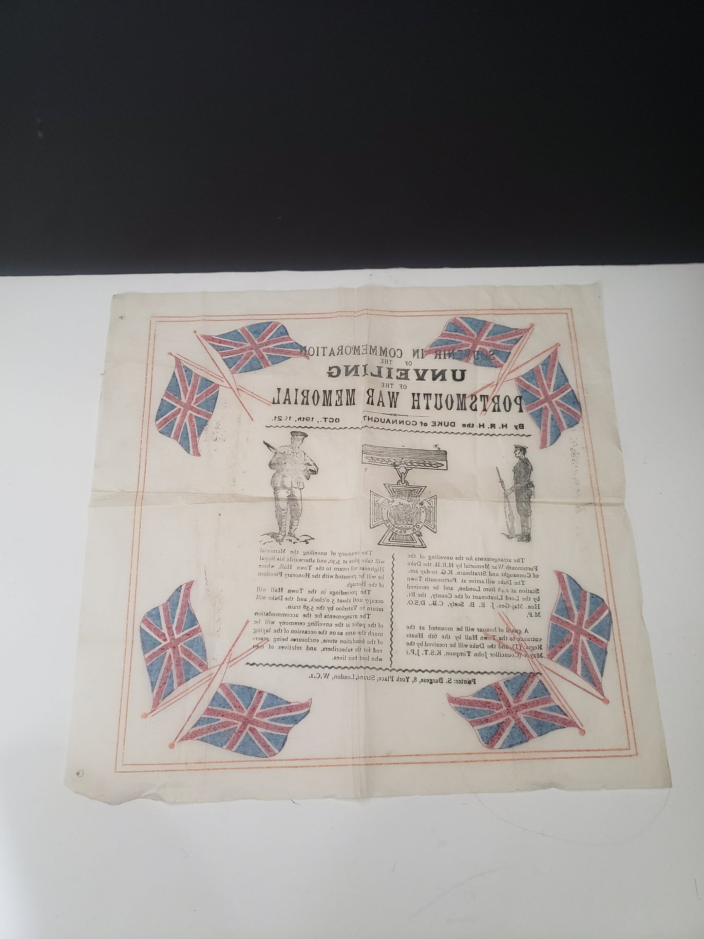 Antique 1921 War Memorial Onionskin Paper Advertisement