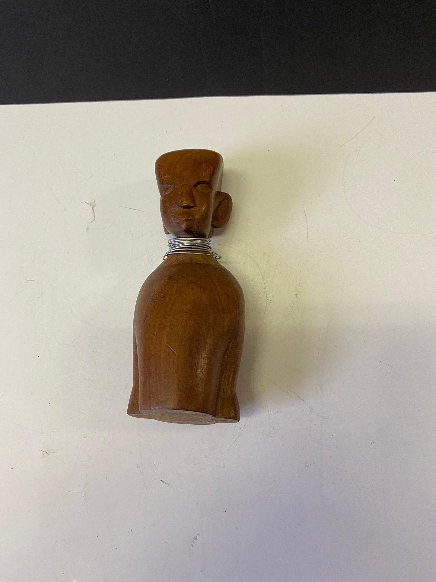 Western African 7 inch wooden female bust with metal necklace
