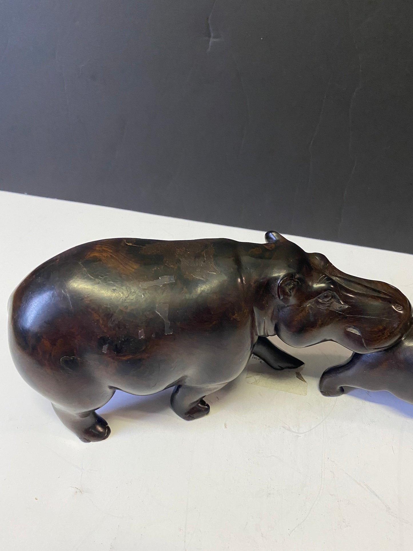 A Spectacular 13 inch pipe African vintage Ebony wood hippos mother and child hippopotamus Has to be seen to be truly appreciated