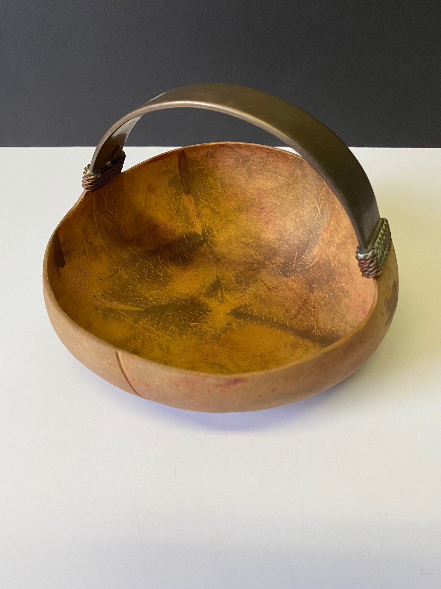 A 7 inch Chinese coconut and bronze bowl Antique simple and delightful