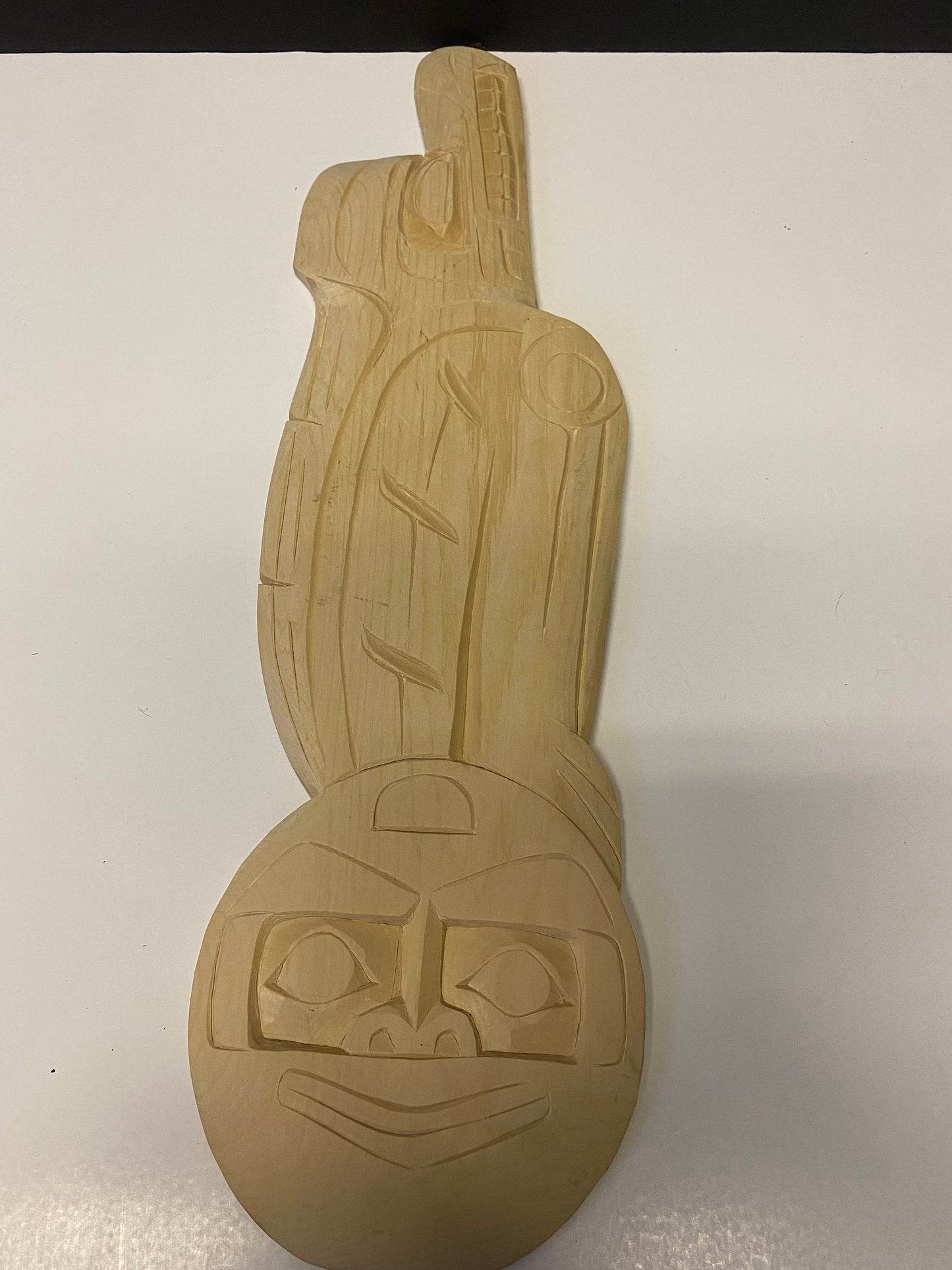 A Fabulous Vancouver Island indigenous first nations Charlie George Cedar unpainted cedar wolf and moon plaque wonderful - 20 inches