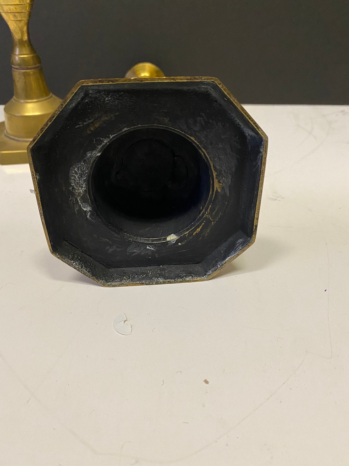 A  Pair heavy heavy brass Antique candlesticks 10 inches tall  Good quality  over 1kg