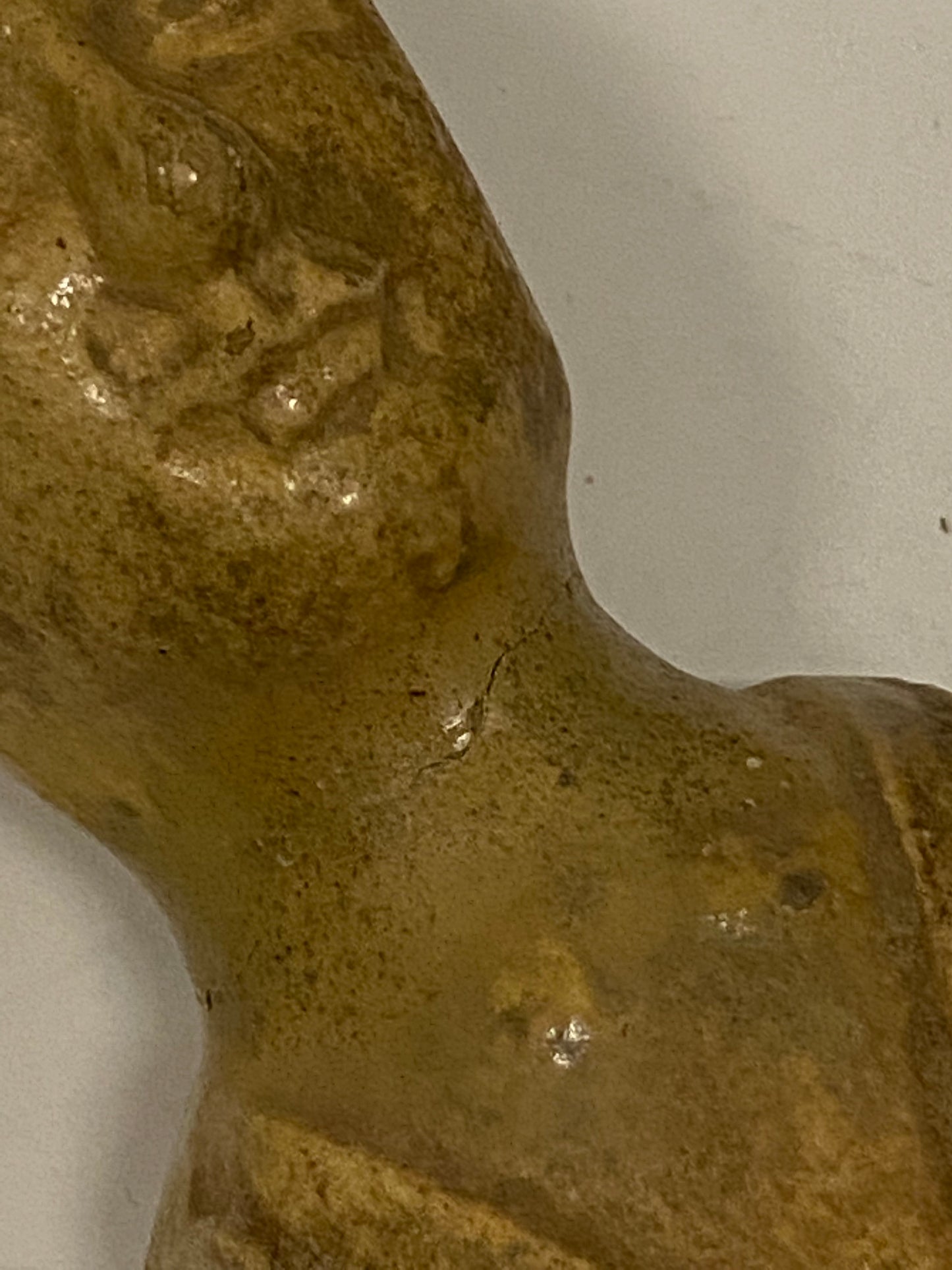 A Museum quality 11 inch Chinese pottery statue depicting serene praying man Evaluated as sui dynasty small crack in neck
