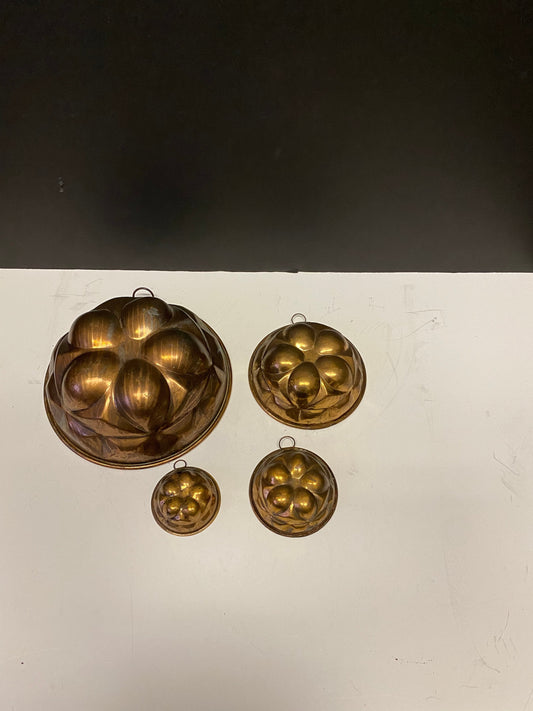 A Fabulous Antique set copper hanging jelly moulds - Great patina and condition