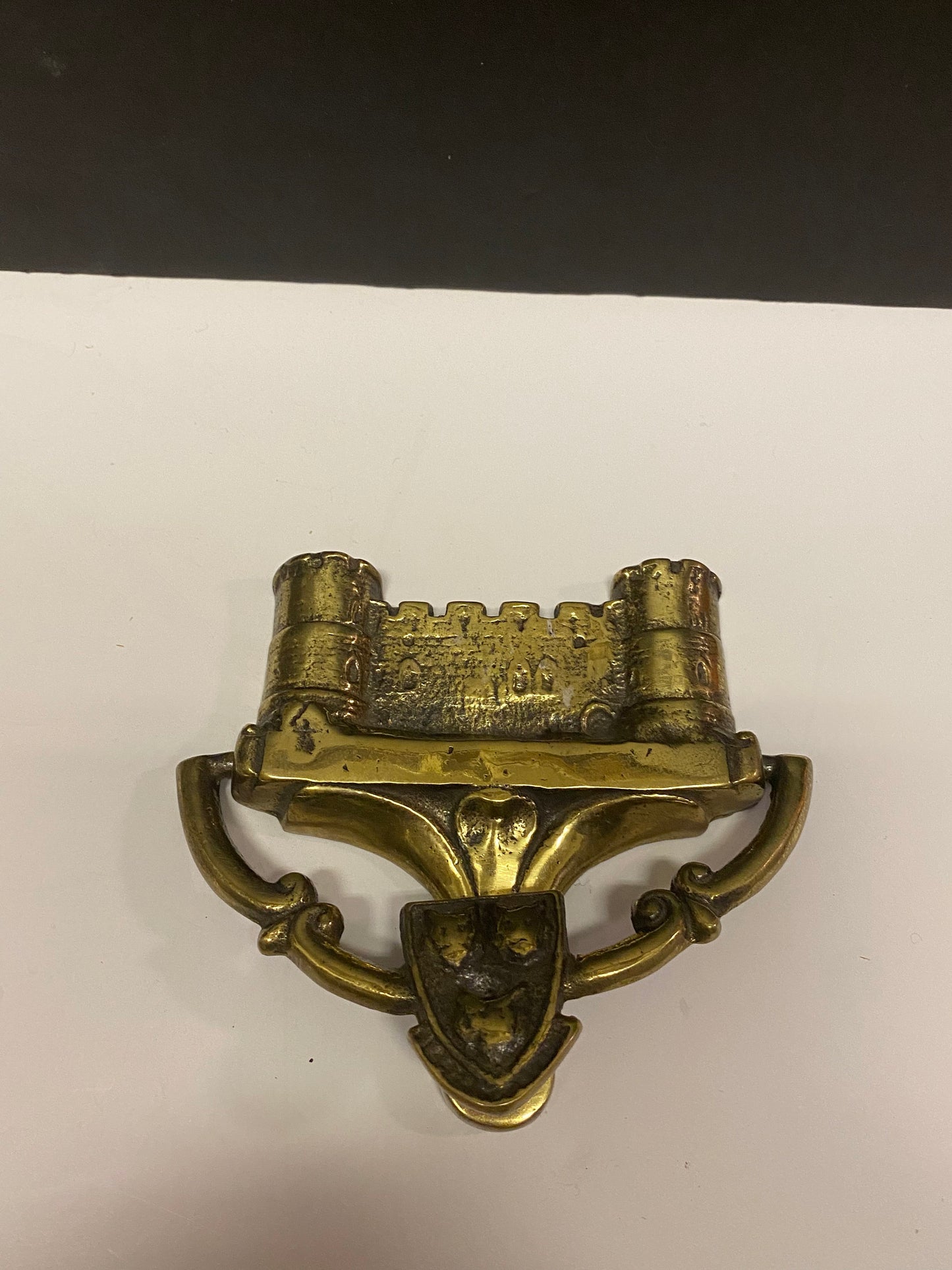 A 5 x 4 antique brass door knocker in the form of a castle Make your house a castle!! - great gift