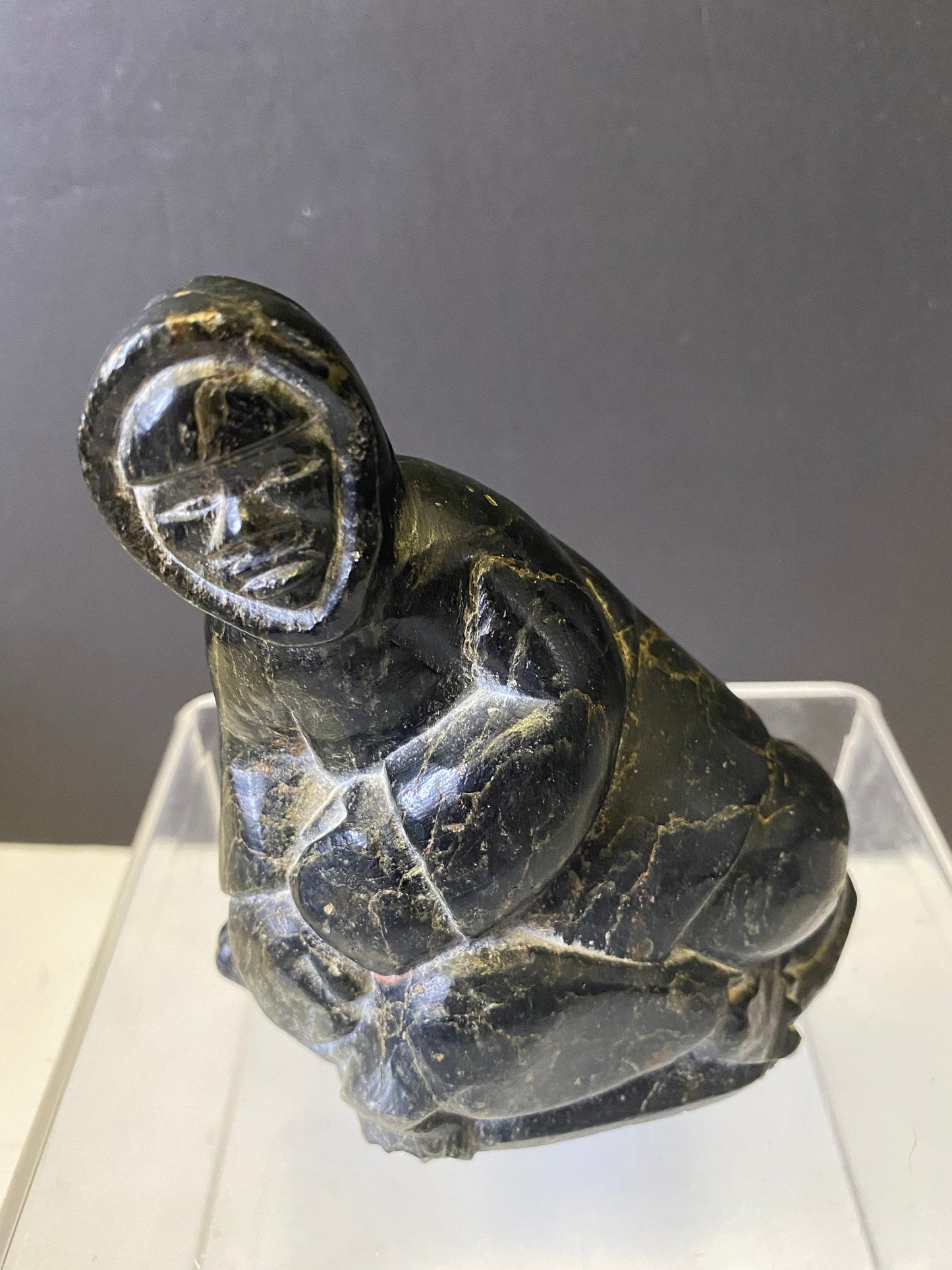 Rare Classic style Inuit soapstone ...Hunter with seal.....early 1960's wonderful carving Info in the listing