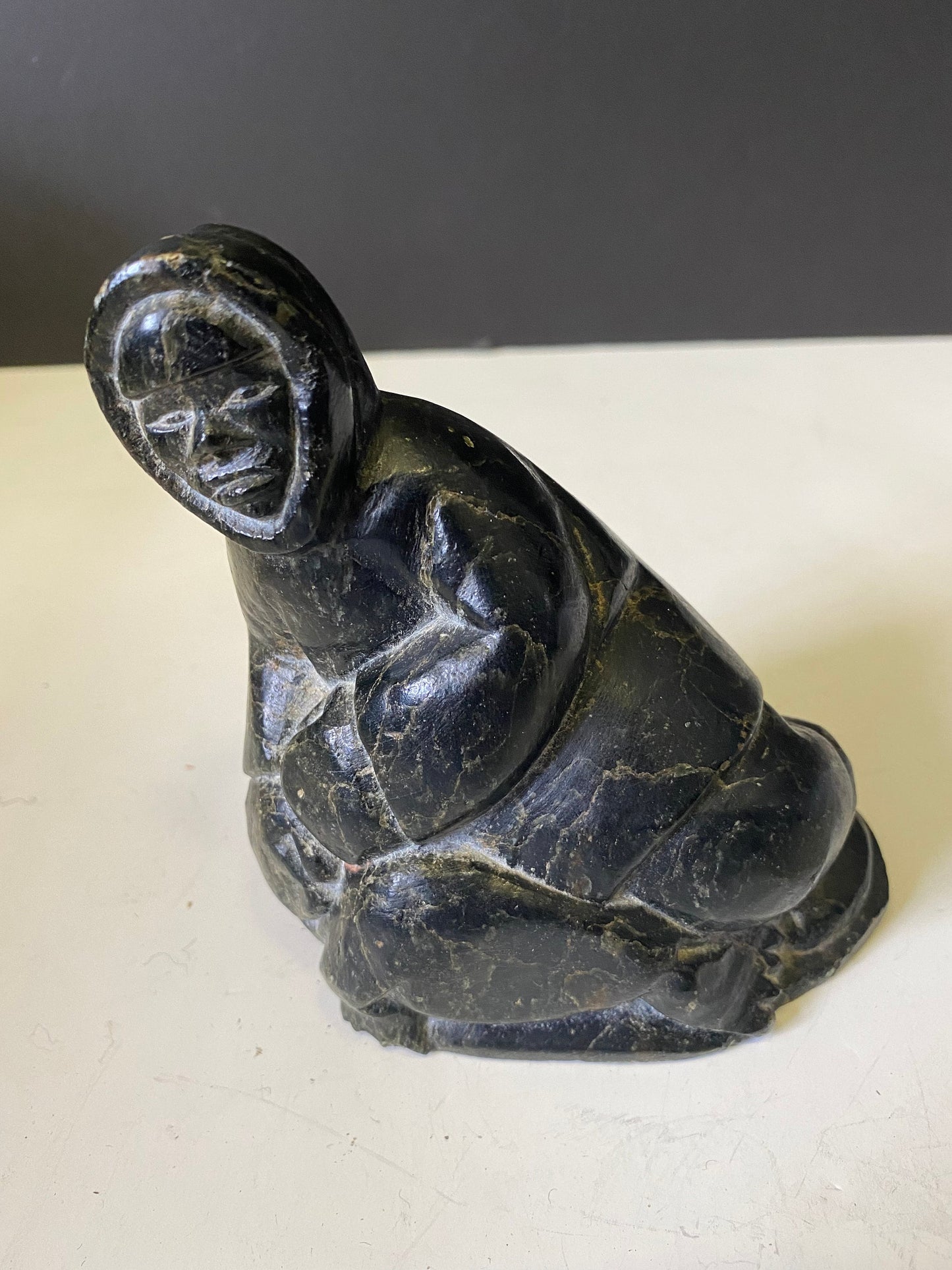 Rare Classic style Inuit soapstone ...Hunter with seal.....early 1960's wonderful carving Info in the listing