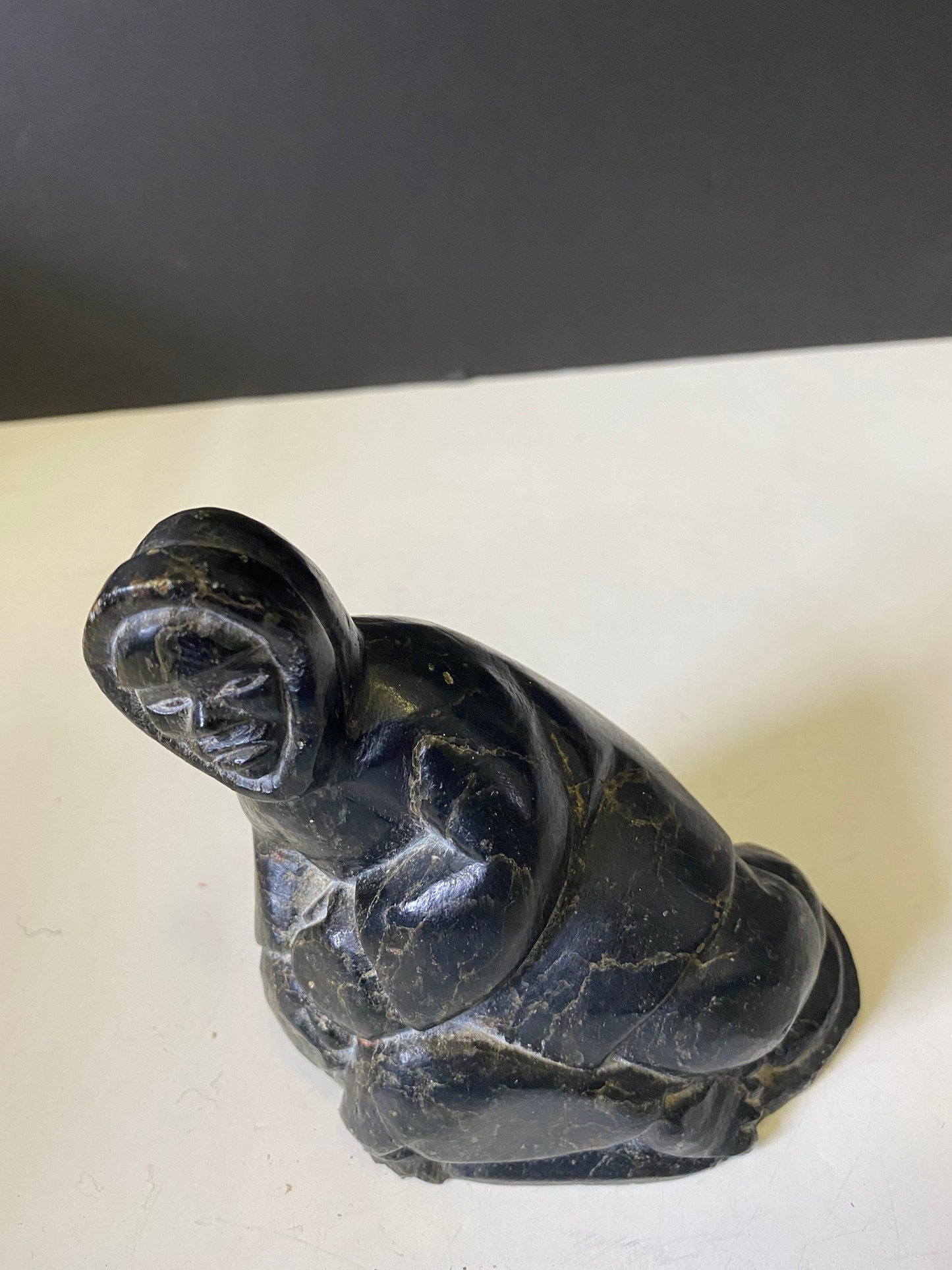 Rare Classic style Inuit soapstone ...Hunter with seal.....early 1960's wonderful carving Info in the listing
