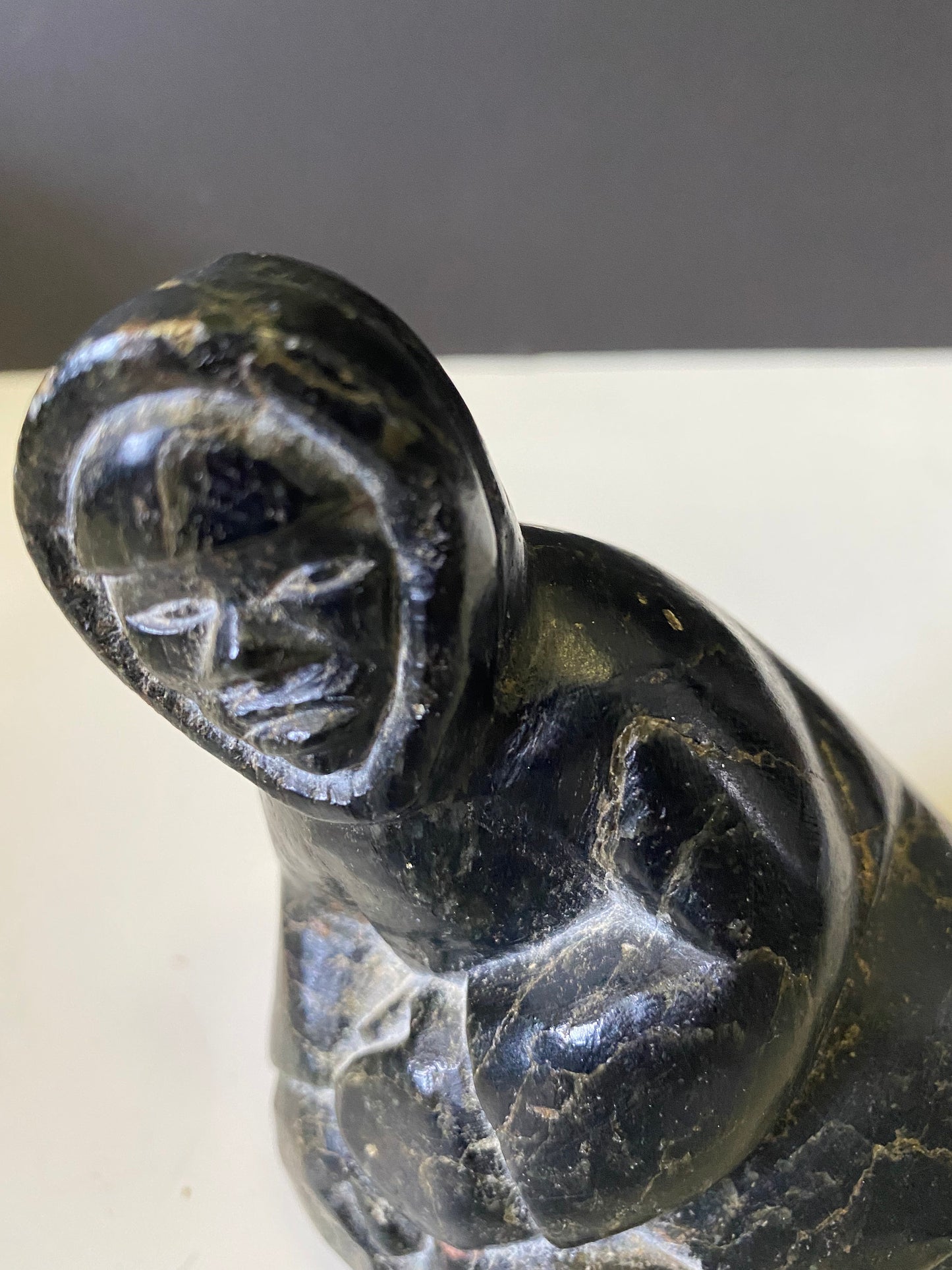 Rare Classic style Inuit soapstone ...Hunter with seal.....early 1960's wonderful carving Info in the listing