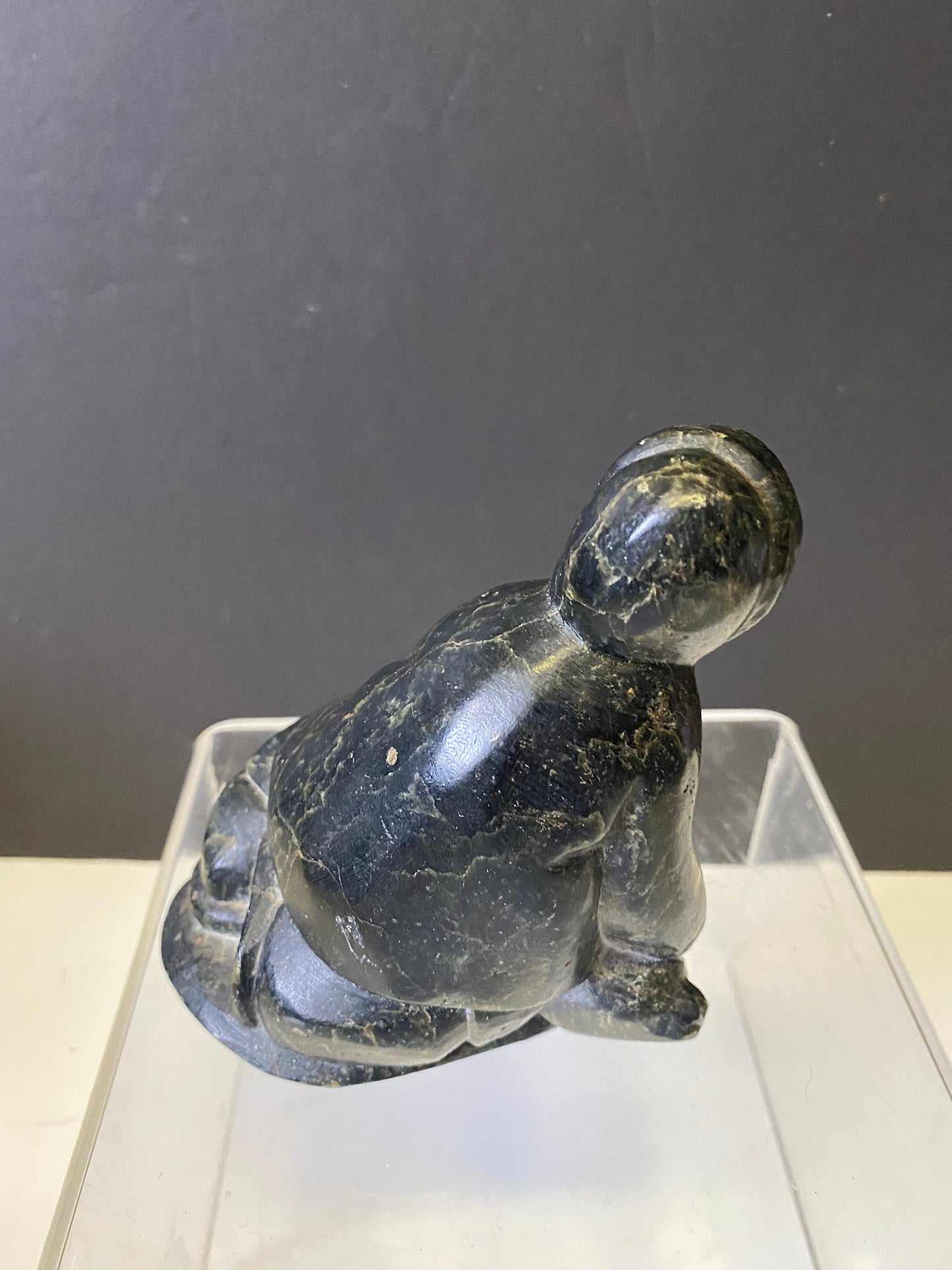 Rare Classic style Inuit soapstone ...Hunter with seal.....early 1960's wonderful carving Info in the listing