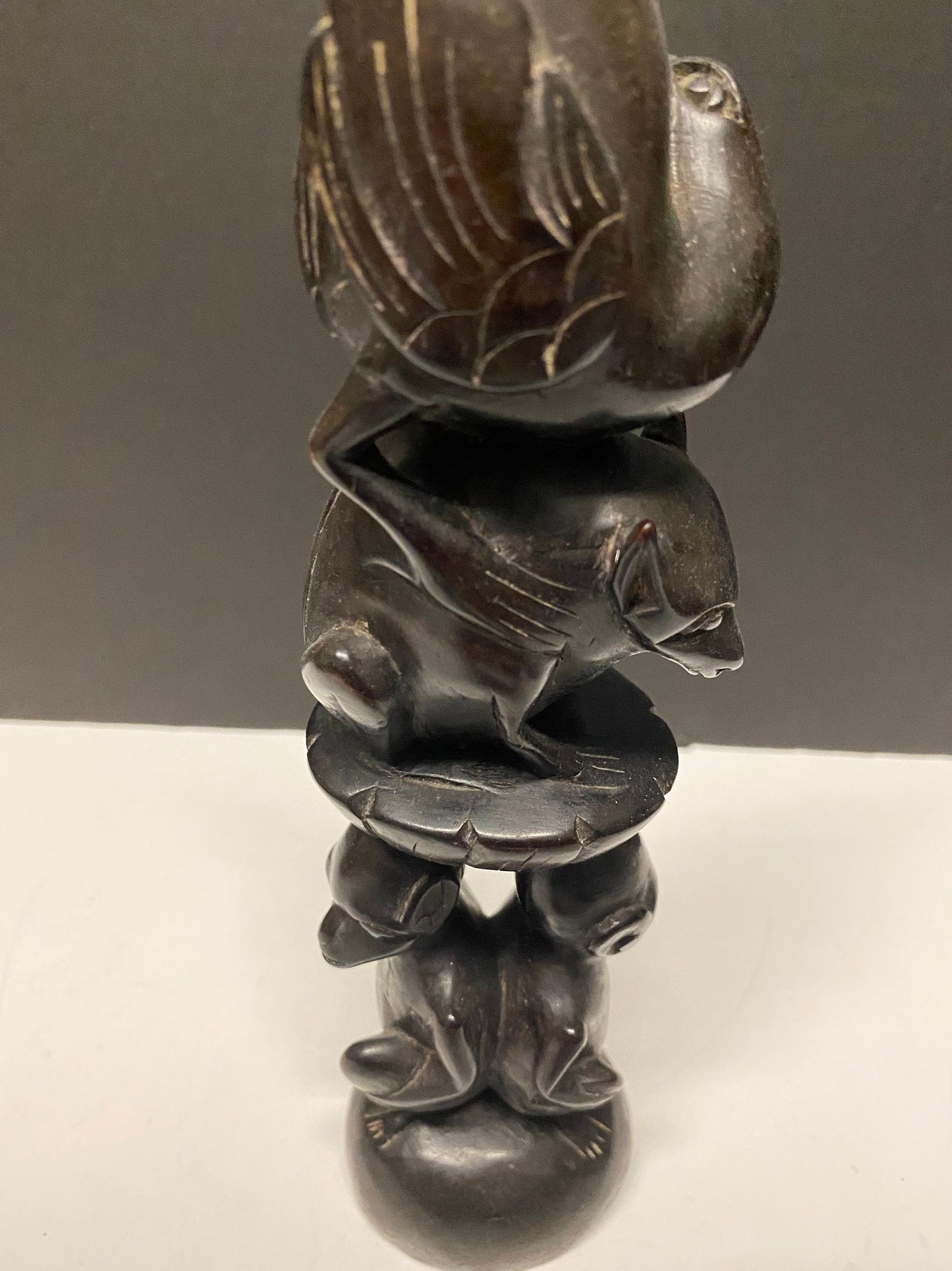 Very rare 10 inch Makonde African carved ebony candle holder great imagery older museum quality great gift