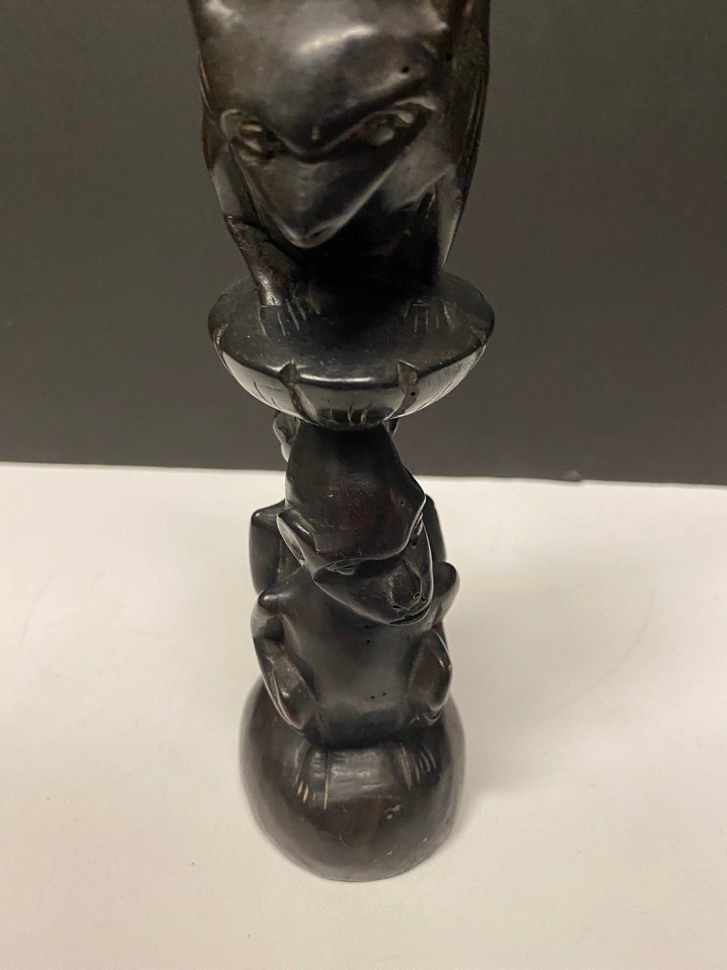 Very rare 10 inch Makonde African carved ebony candle holder great imagery older museum quality great gift