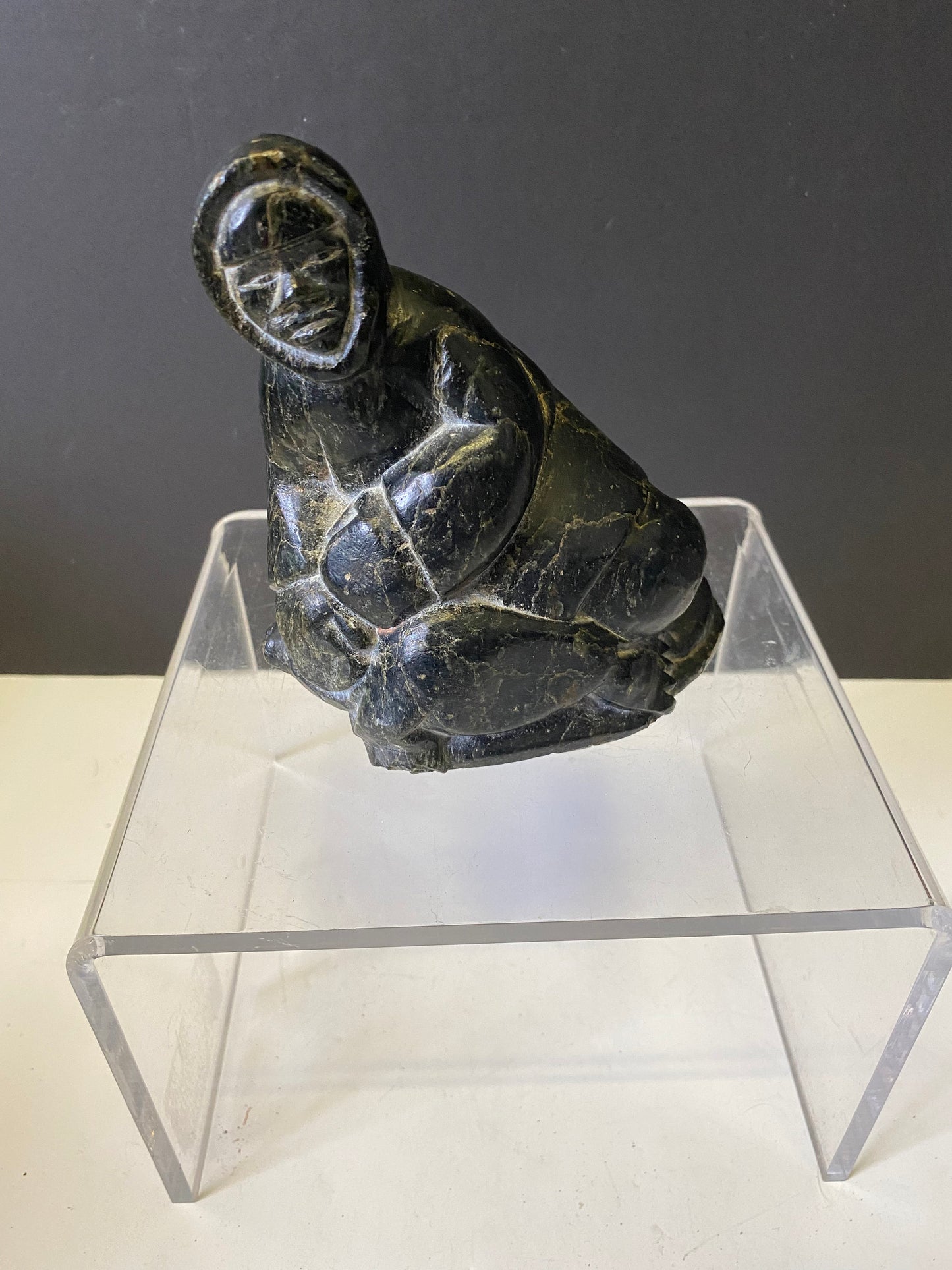 Rare Classic style Inuit soapstone ...Hunter with seal.....early 1960's wonderful carving Info in the listing