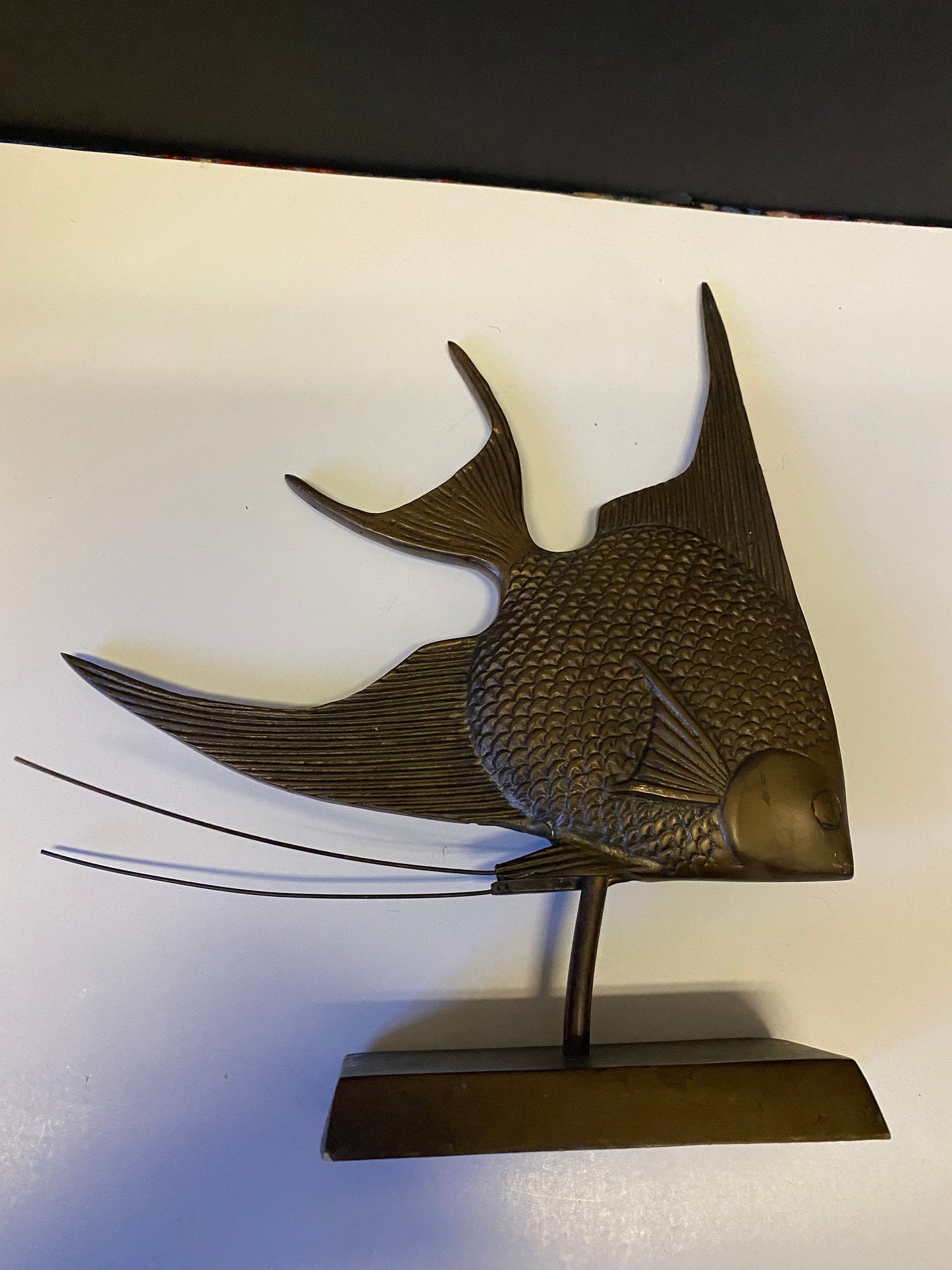 An  Absolutely magnificent 10 inch bronze fish on wood stand with wonderful Patina!  super piece