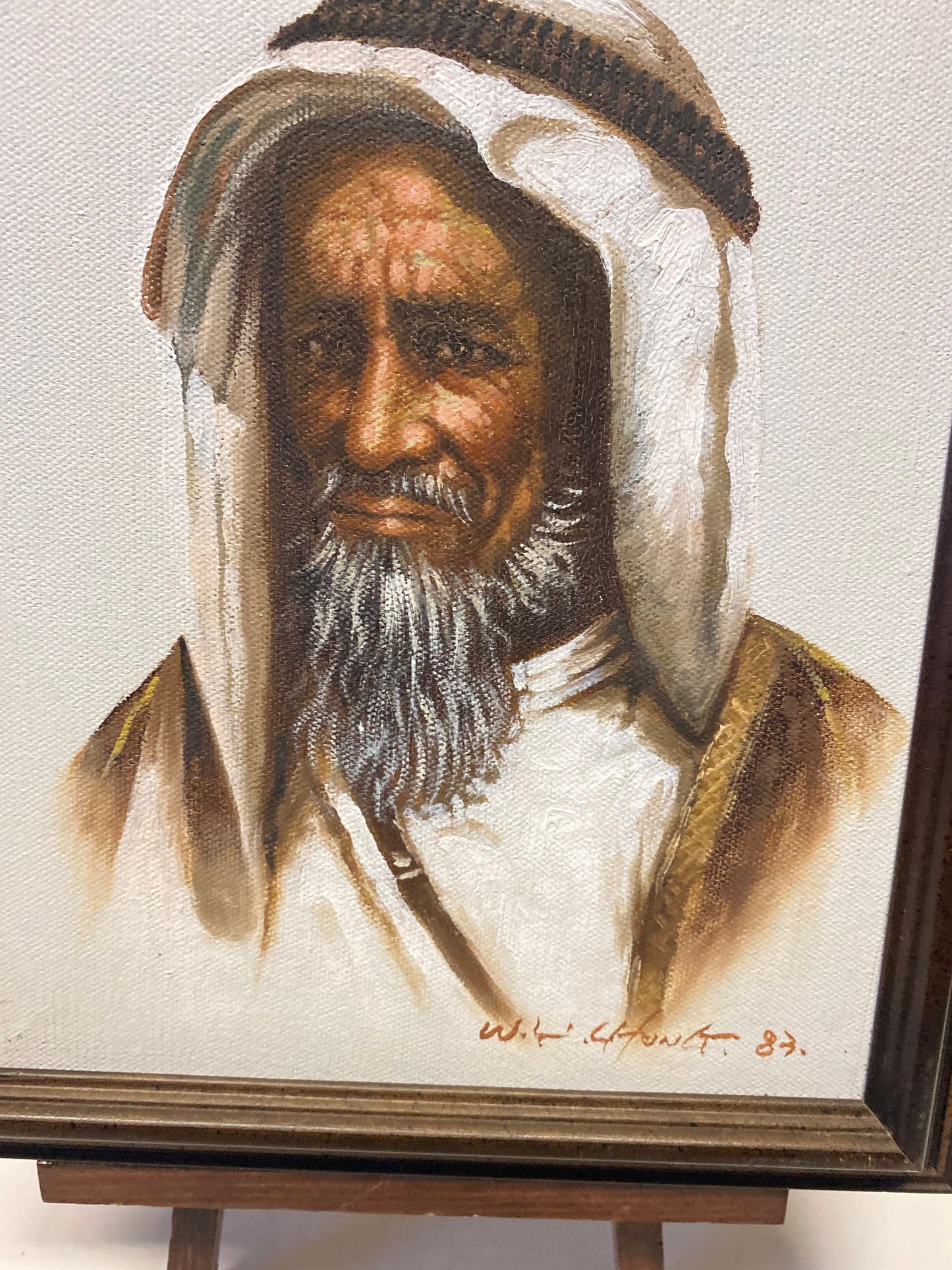 A Fabulous 12 x 10 framed oil painting of an Arab gentleman signed W H Chung Masterful painting still life realness
