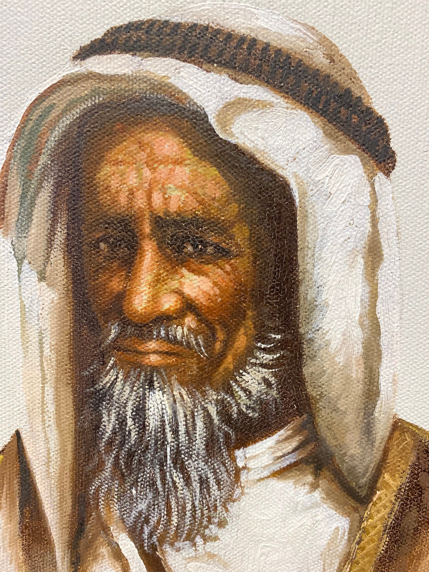 A Fabulous 12 x 10 framed oil painting of an Arab gentleman signed W H Chung Masterful painting still life realness