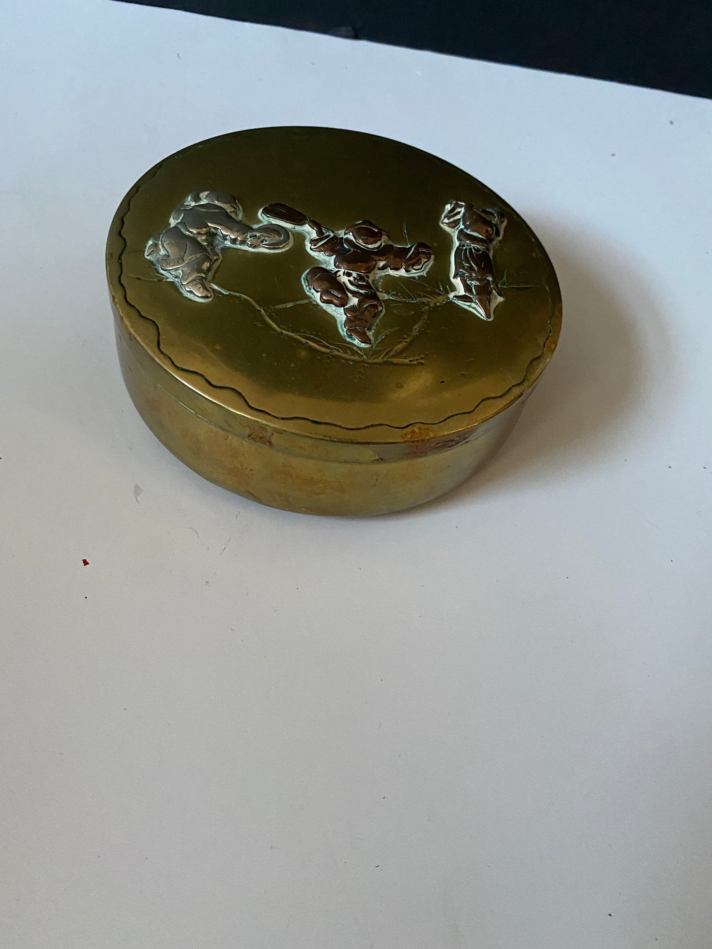 Antique and chinese brass and copper lidded box 6 x 2 inches Wonderful detail and quality -Ready to use or gift