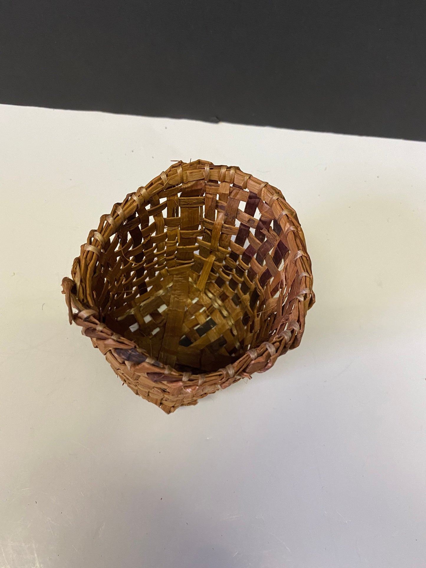 A 4 x 4 inch absolutely fantastic museum quality indigenous cedar bark basket fabulous condition wow
