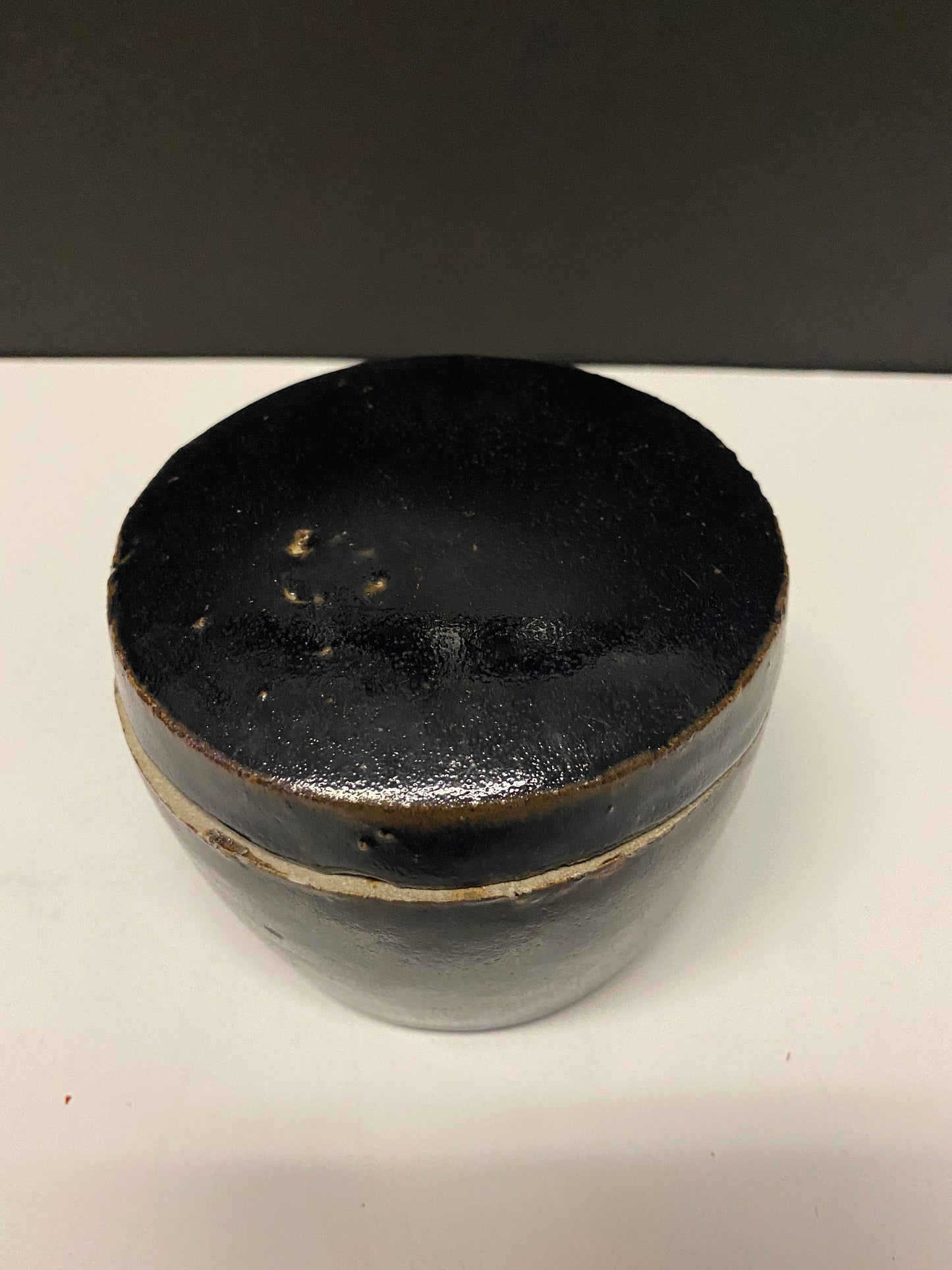 An A Absolutely stunning Antique Chinese soy glazed lidded pot 4 x 3 inches and wonderful condition museum piece texture dream