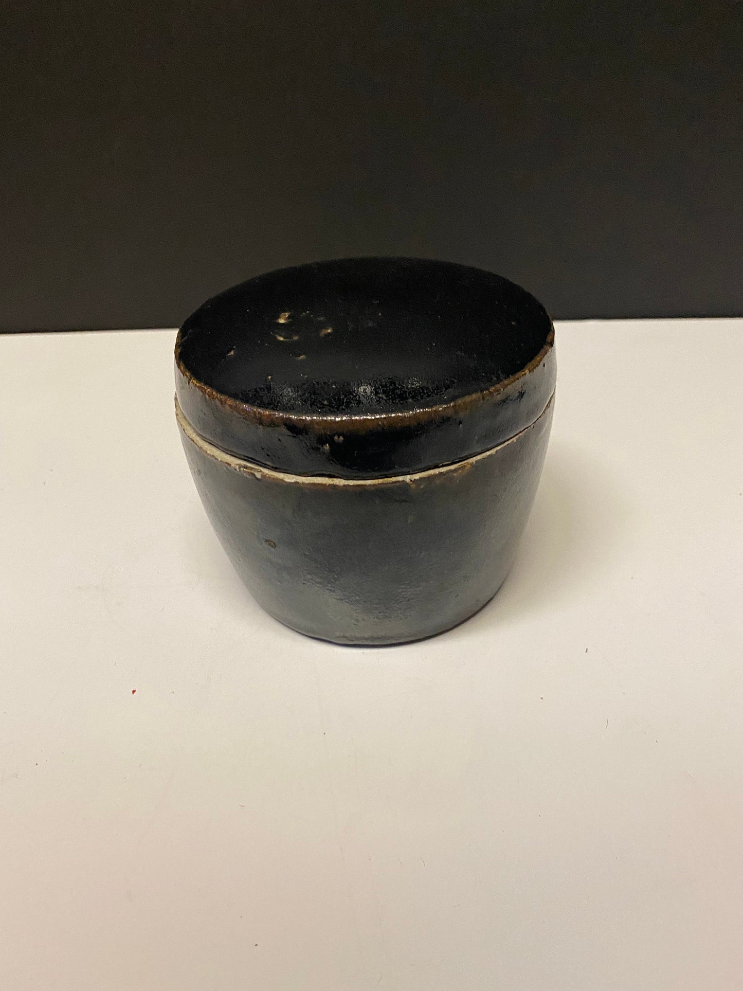 An A Absolutely stunning Antique Chinese soy glazed lidded pot 4 x 3 inches and wonderful condition museum piece texture dream