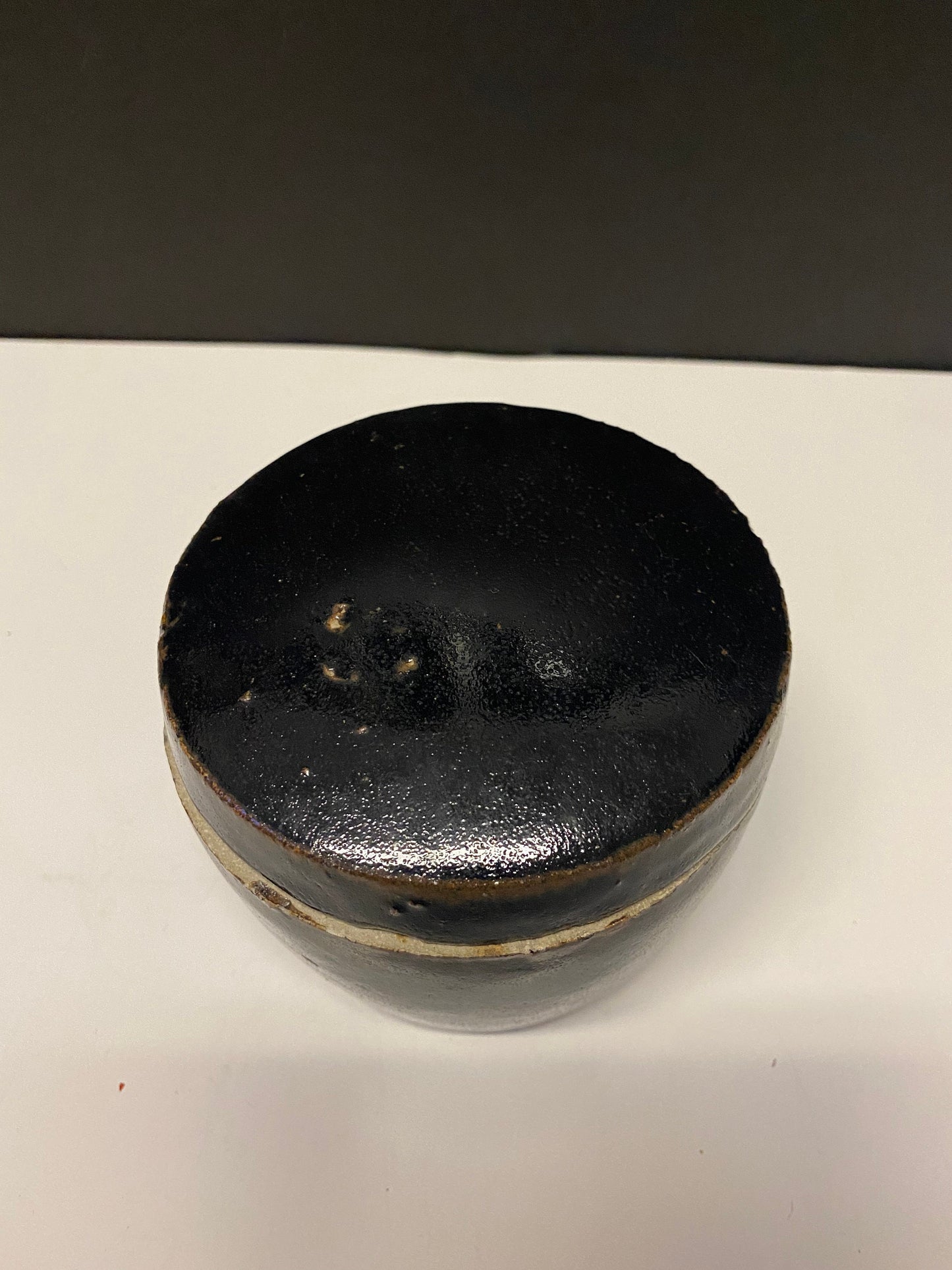 An A Absolutely stunning Antique Chinese soy glazed lidded pot 4 x 3 inches and wonderful condition museum piece texture dream