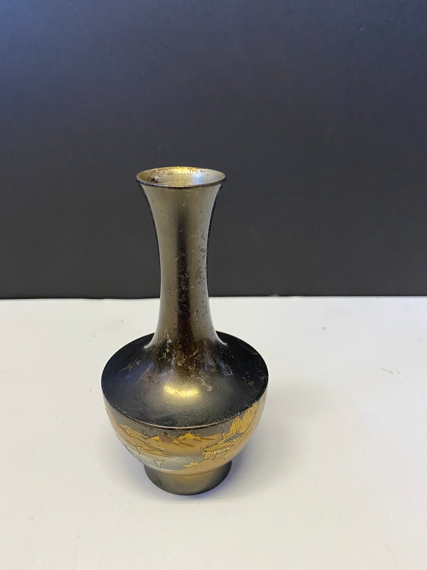 Fabulous 5 inch Japanese Meji bronze bud vase Awesome Patina in good condition serene lovely piece great gift for 8 anniversary