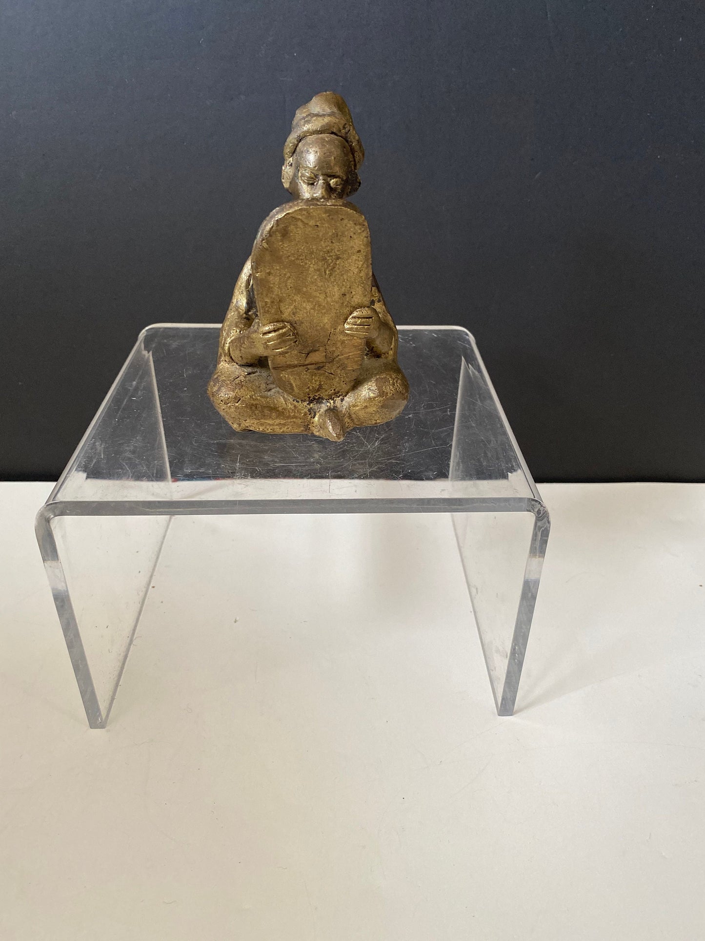 A stunning 5 inch African Benin Bronze statue of a woman looking in mirror great patina - wow