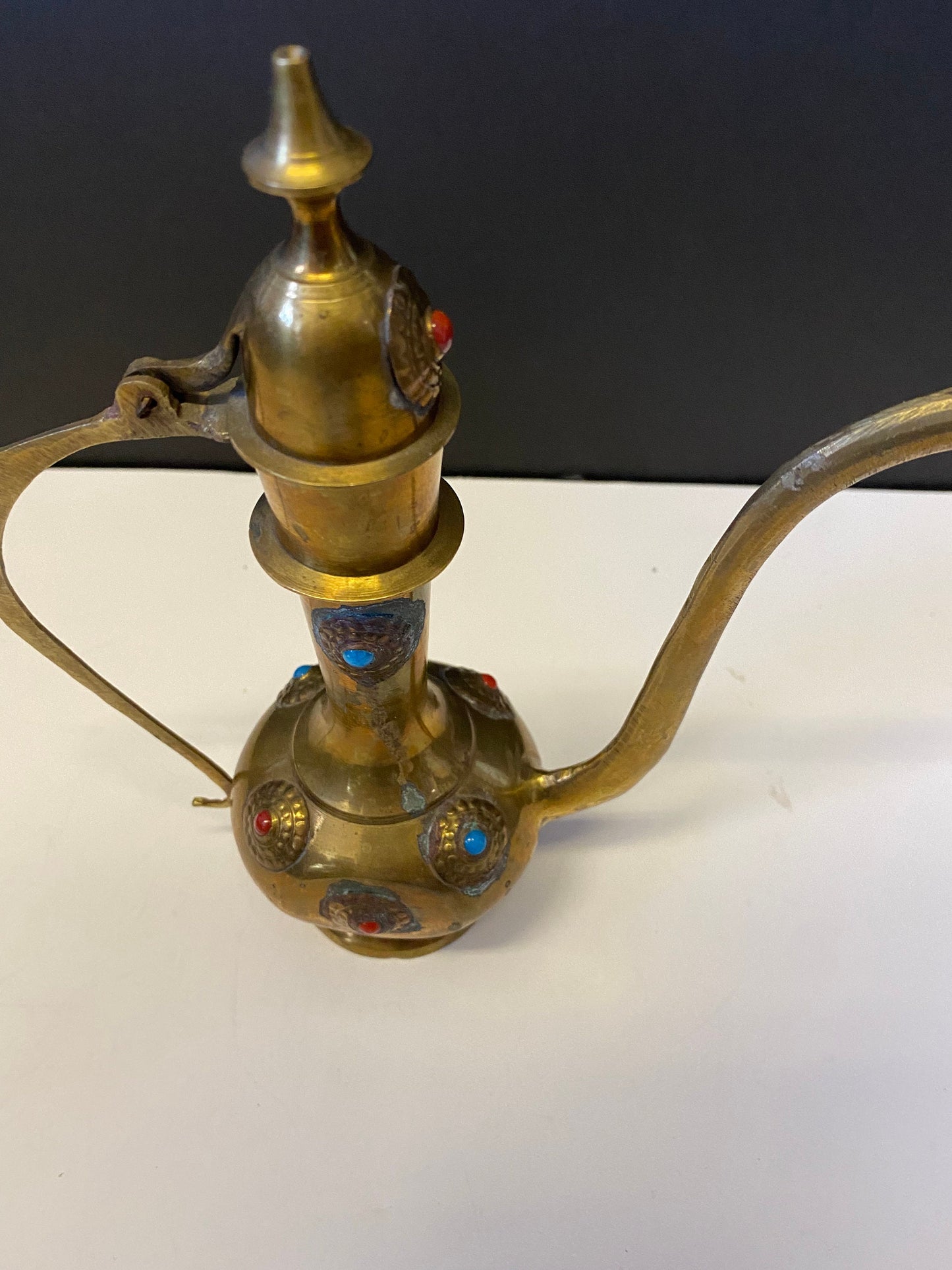 Stunning 8 inch Persian brass ewer with cartouches  desirable look and function  great gift  Persian fabulous piece