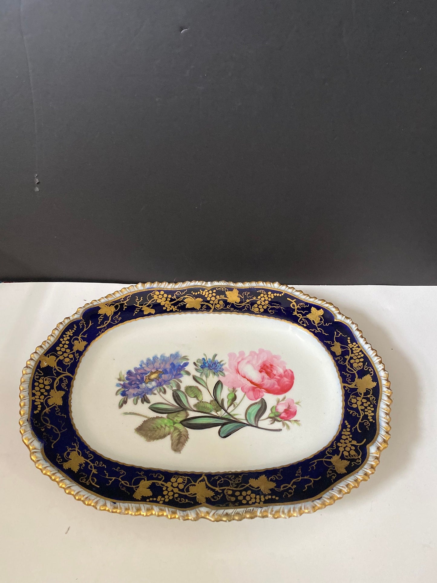 A Wonderful Antique 12 x 9 1840s hand decorated English Davenport platter Phenomenal piece Mint condition