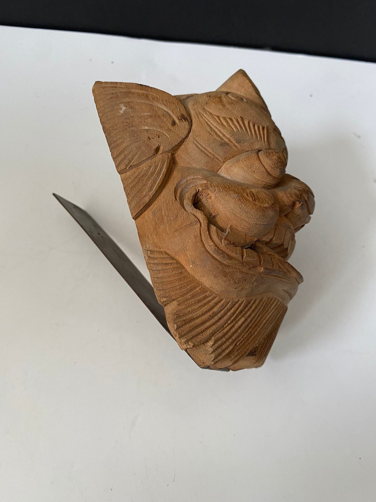 A One of a kind amazing 7 inch Tibetan Carved dragon face antique wooden door knocker Absolutely incredible Carving and facial features
