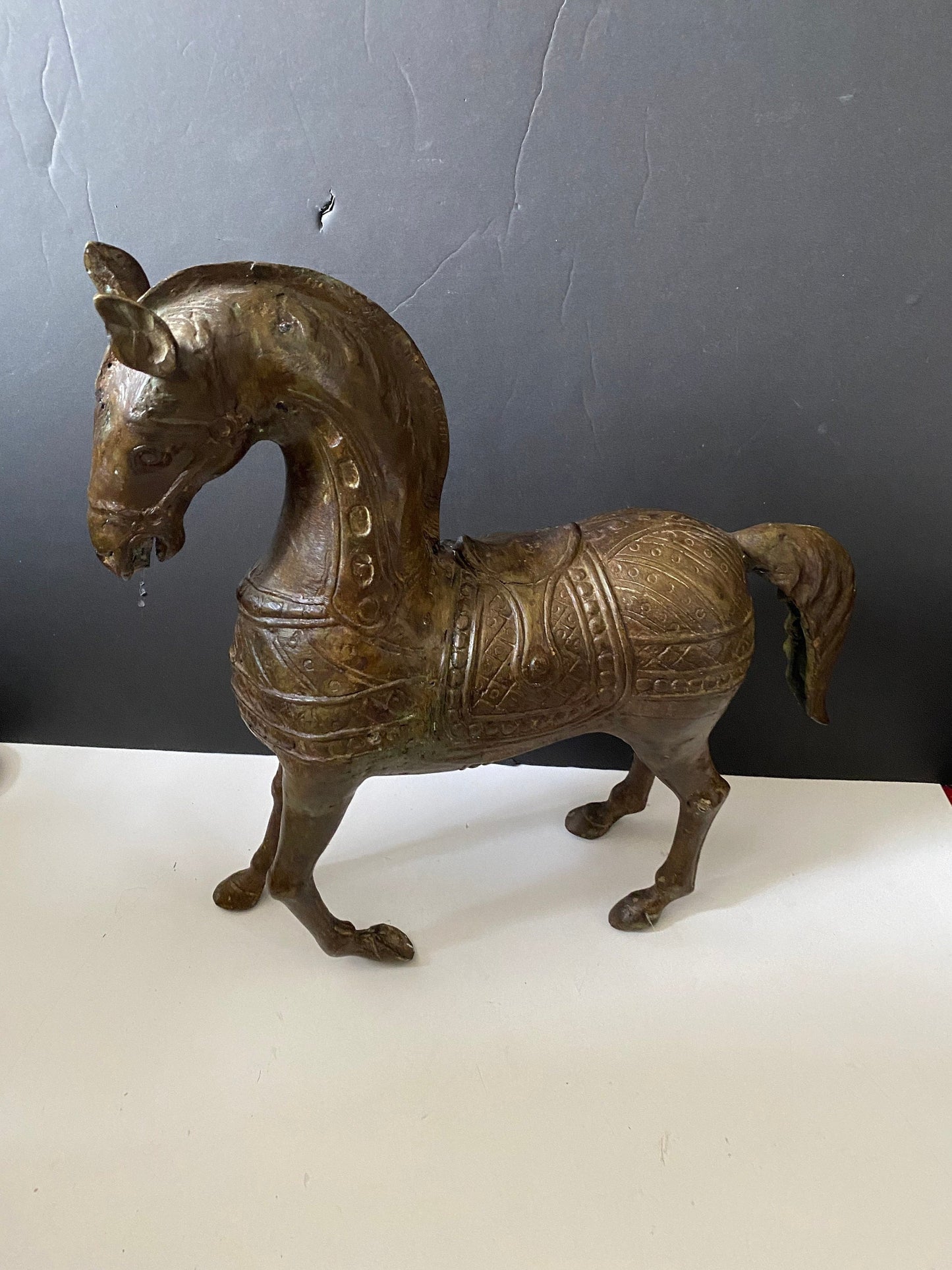 A Absolutely fantastic 15 inch high by 14 inches long detailed bronze galloping horse good weight old old patina One of a kind