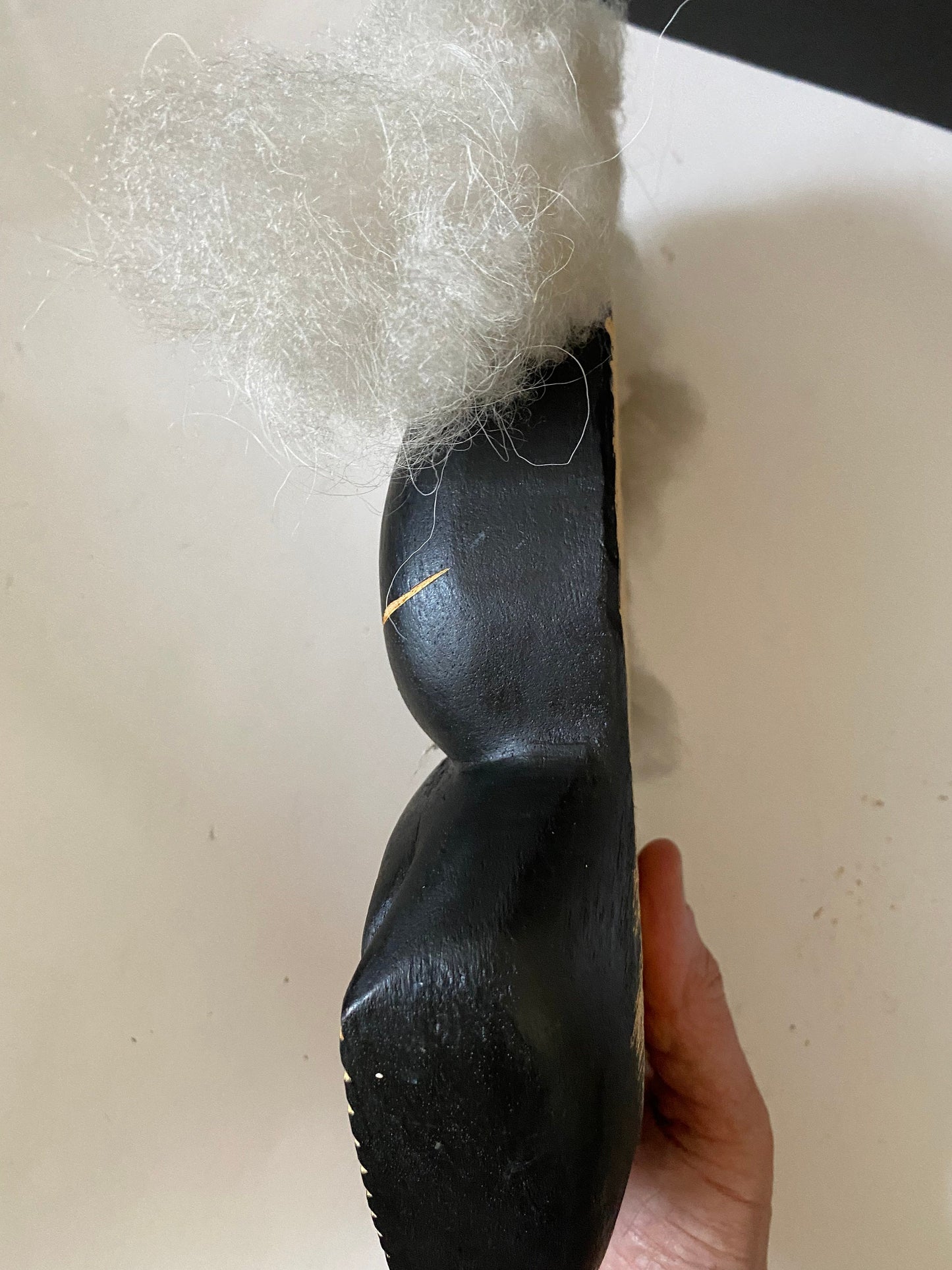 A 12 x 7 by 2 Fabulous indigenous Greenland carved wooden mask with real fur Exceptional one-of-a-kind piece signed with info on back